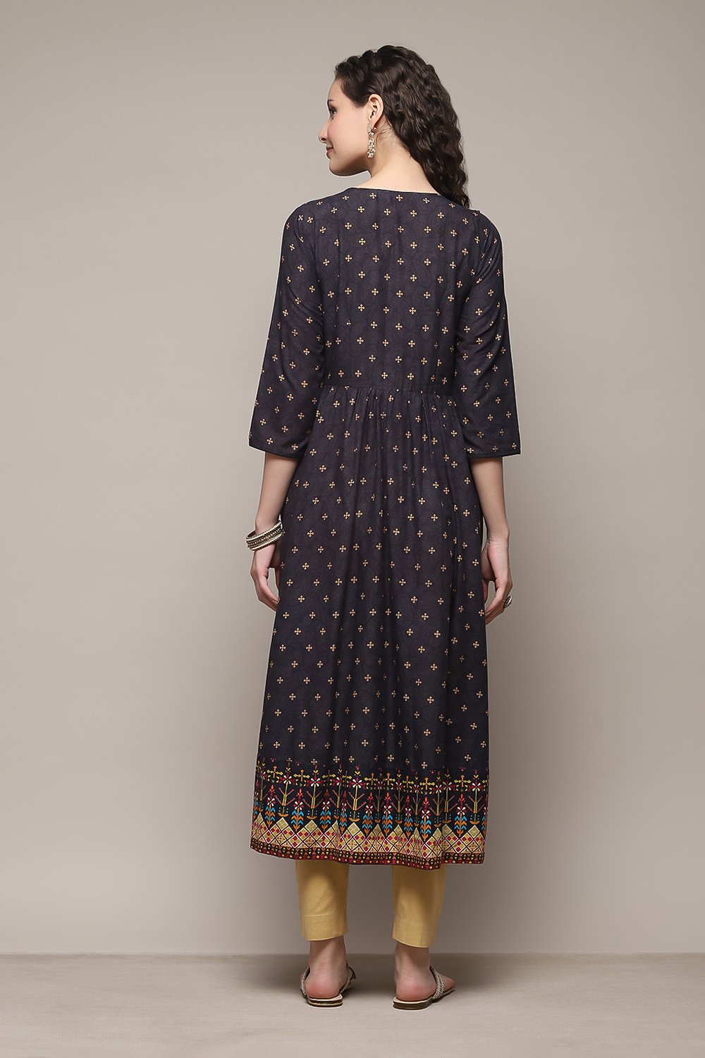 Green Cotton A-Line Printed Kurta image number 4