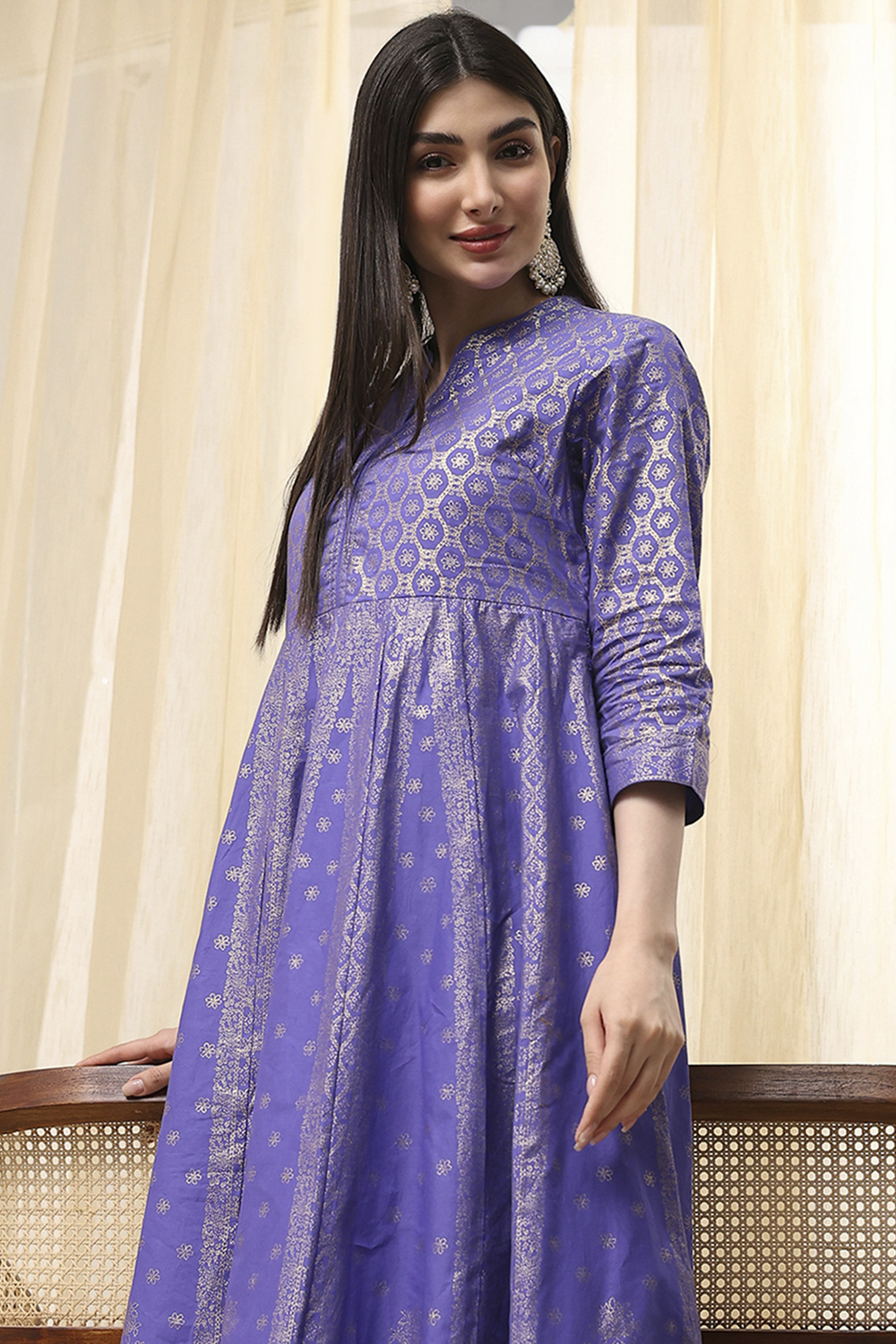 Lavender Cotton Layered Anarkali Dress image number 5