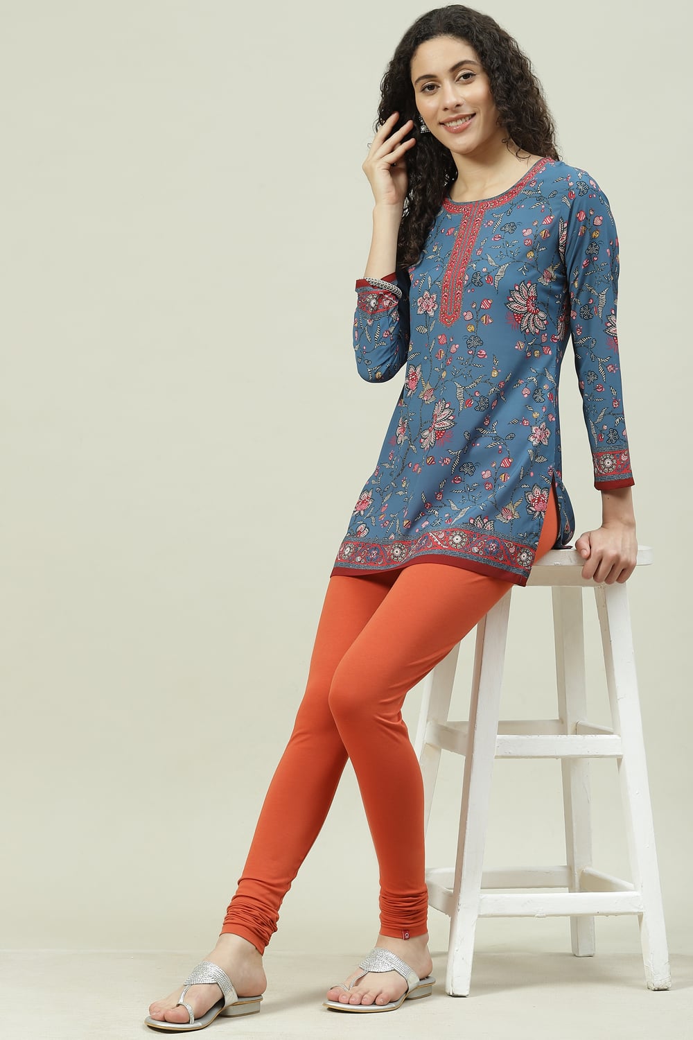 Camel Cotton Blend Solid Churidar image number 5