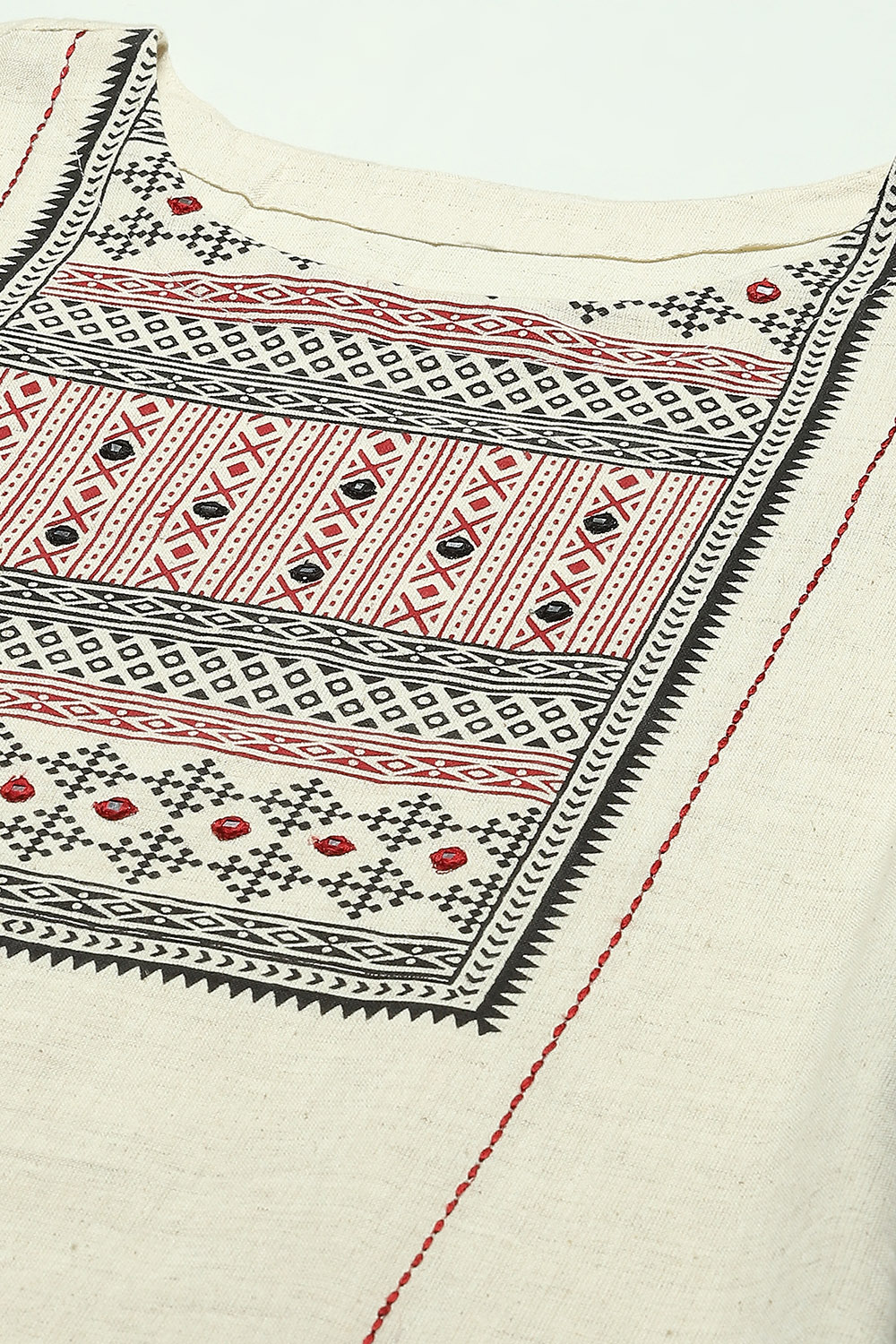 Red Flex Machine Embroidered Unstitched Suit Set image number 5
