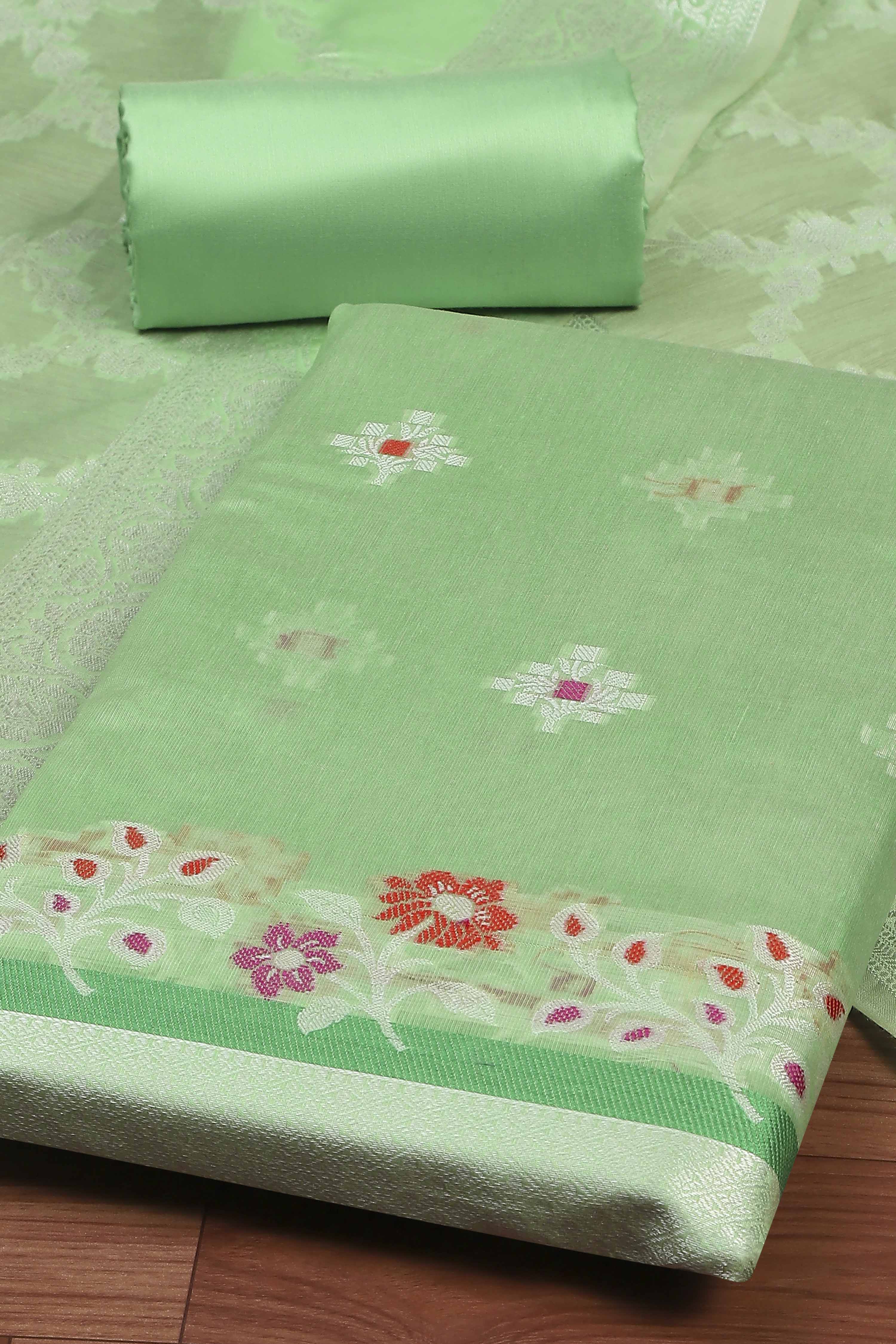 Pastel Cotton Printed Embroidered Unstitched Suit Set image number 1