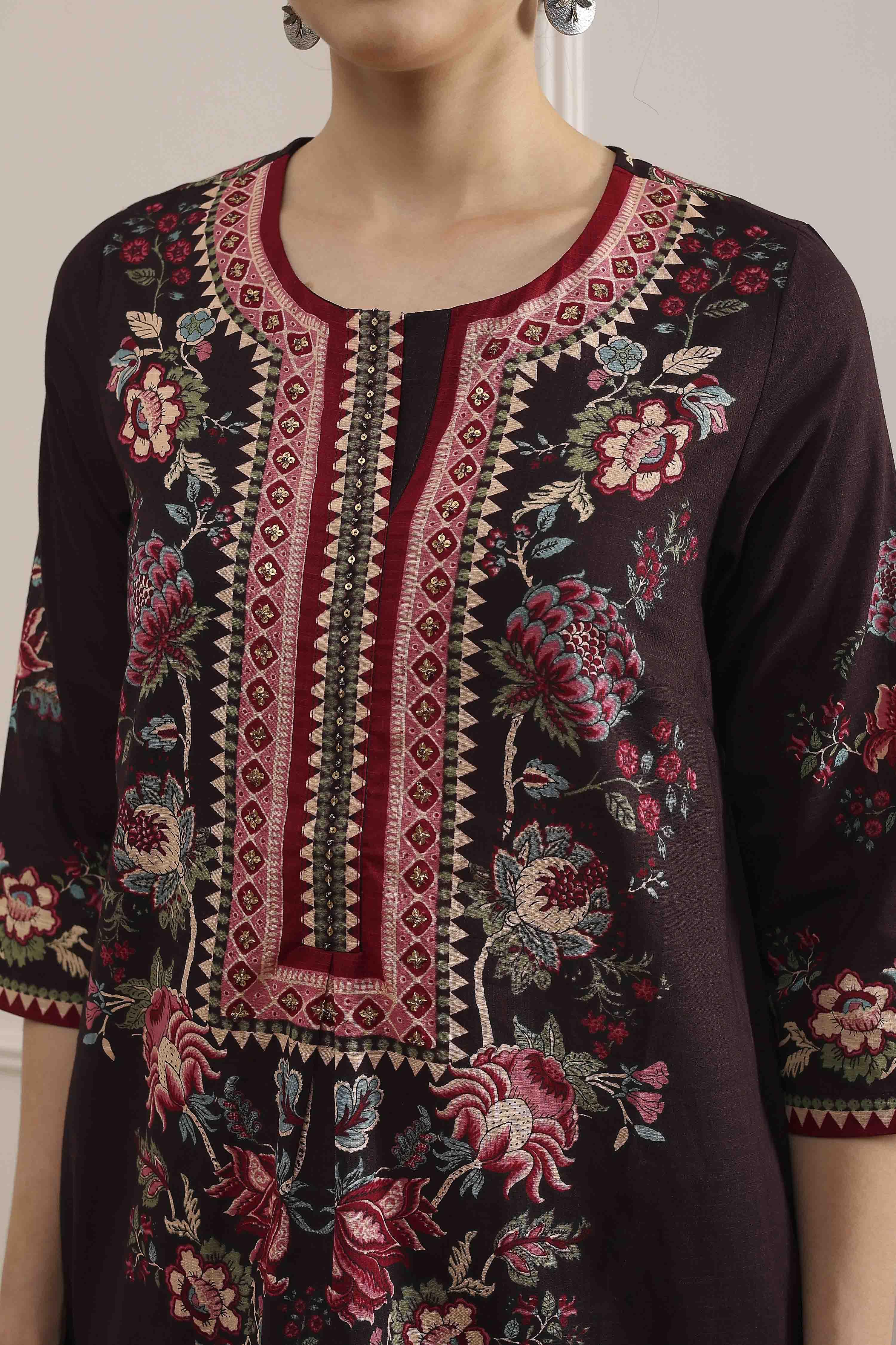 Blue Cotton Printed Straight Kurta Set image number 1