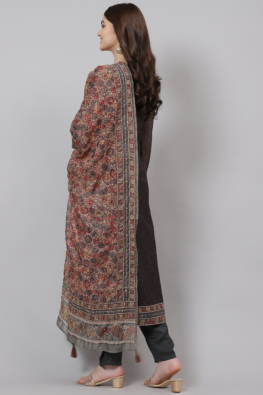 Beige Chanderi Woven Unstitched Suit Set image number 6