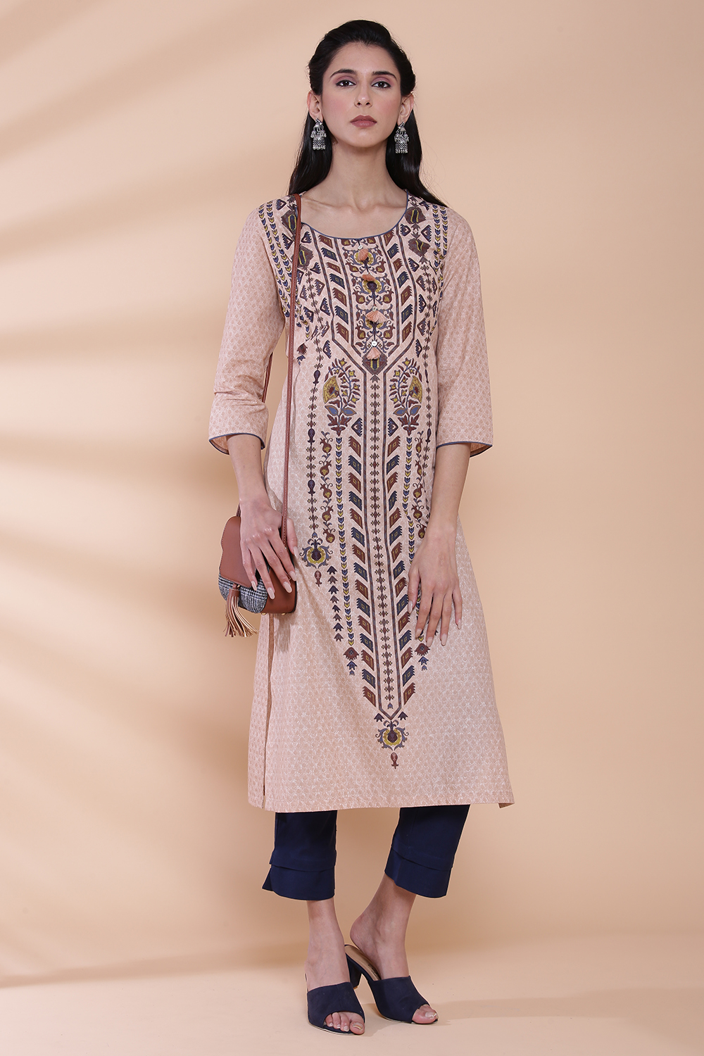 Blue Cotton Straight Printed Kurta image number 4