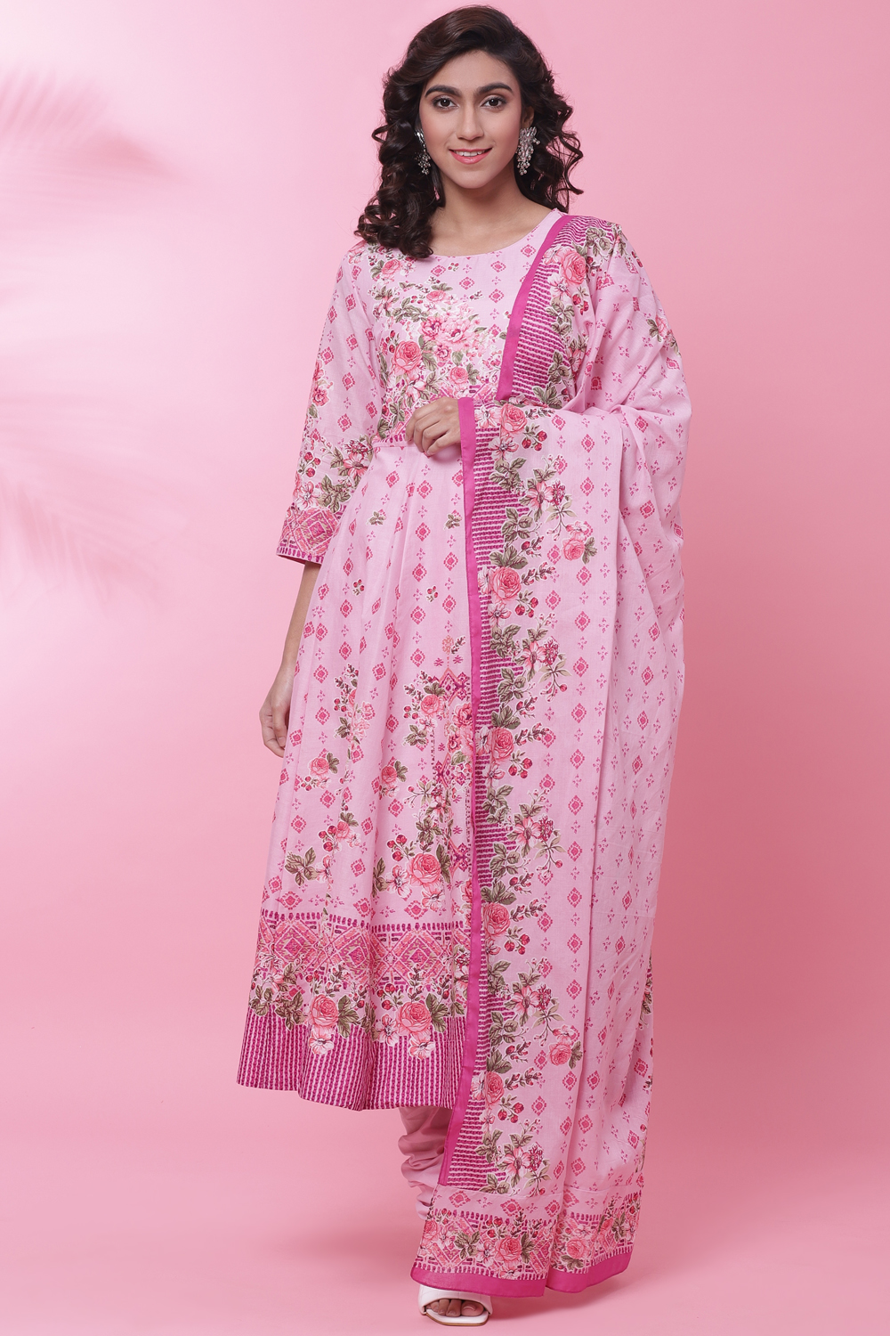 Aqua Blue Cotton Anarkali Kurta Churidar Suit Set image number 0
