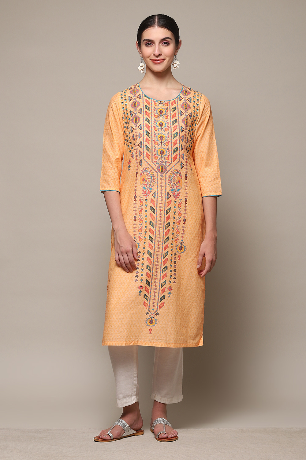 Blue Cotton Straight Printed Kurta image number 5