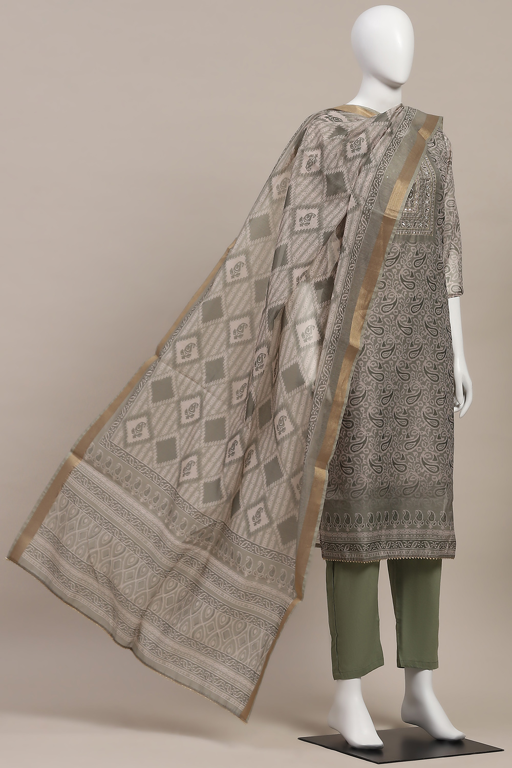 Yellow Chanderi Digital Print Unstitched Suit Set image number 4
