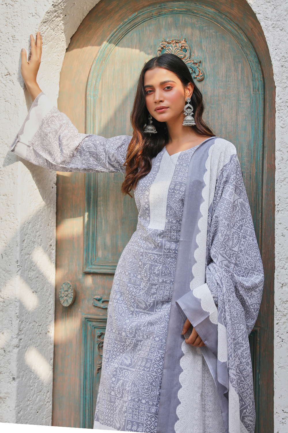 Mauve Cotton Blend Digital Print Unstitched Suit Set  image number 0