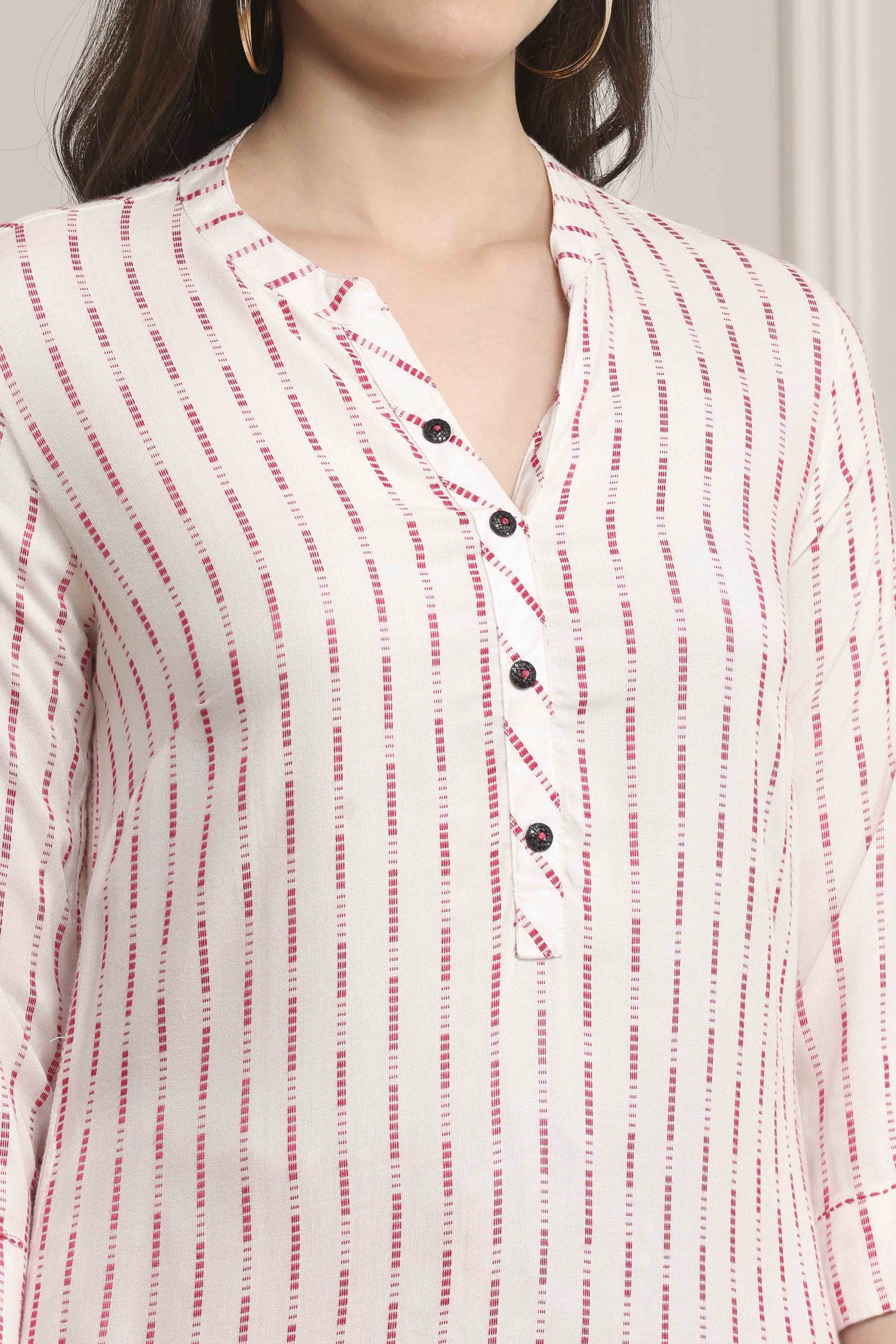 Off White Pink Viscose Rayon Straight Kurta Pants Set image number 1