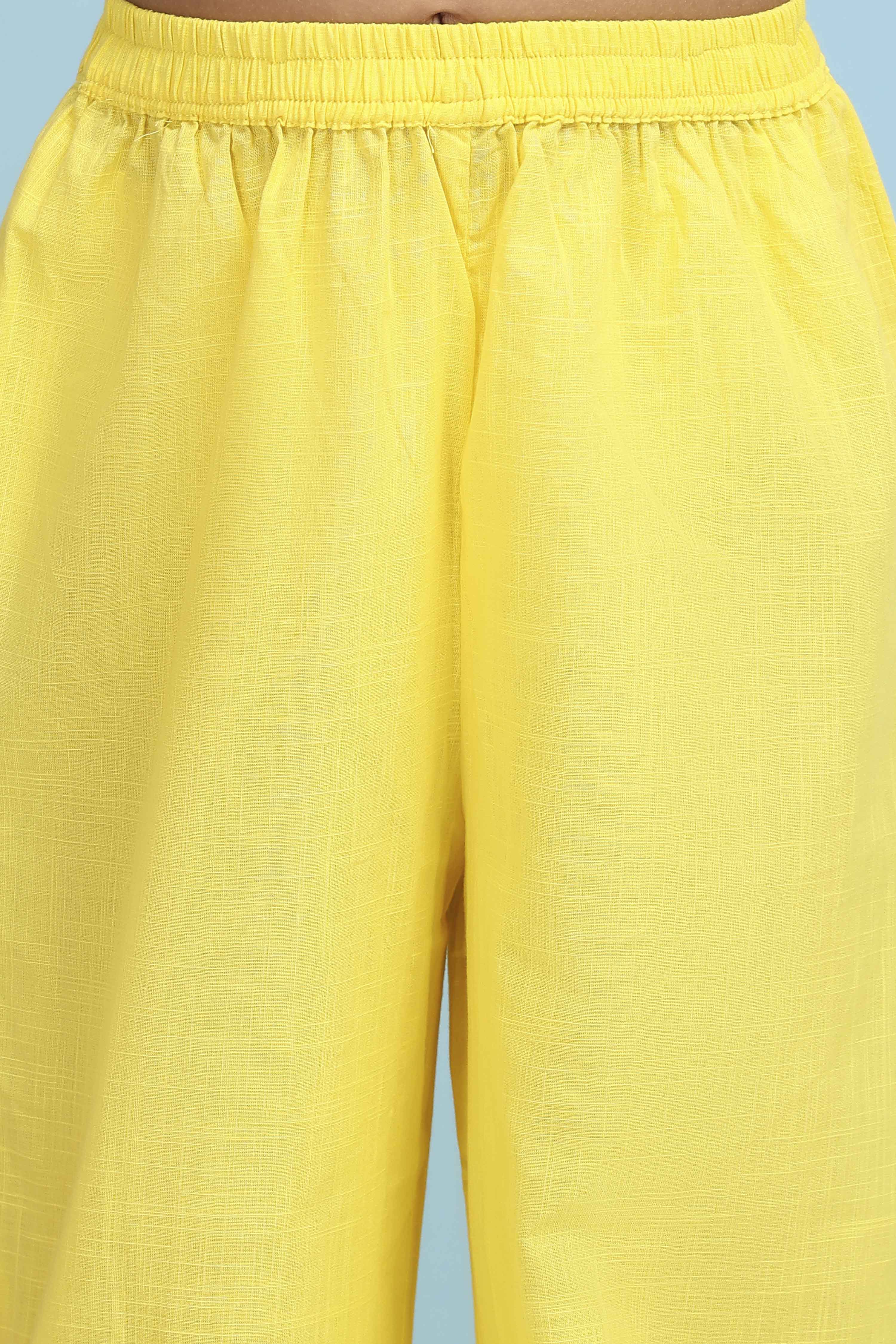 Yellow Cotton Solid A-Line Suit Set image number 2