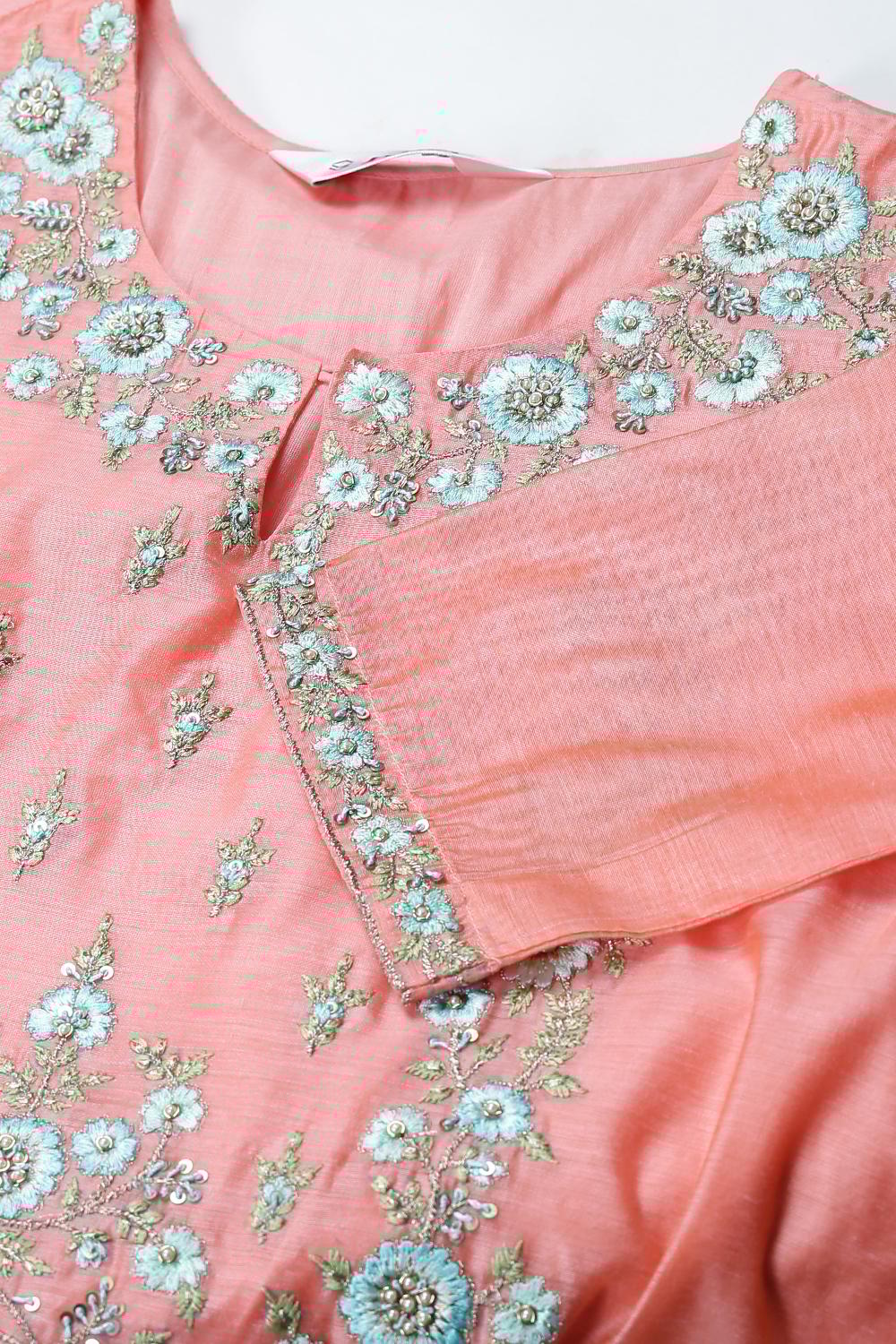 Peach Cotton Blend A-Line Kurta Pants Suit Set image number 2