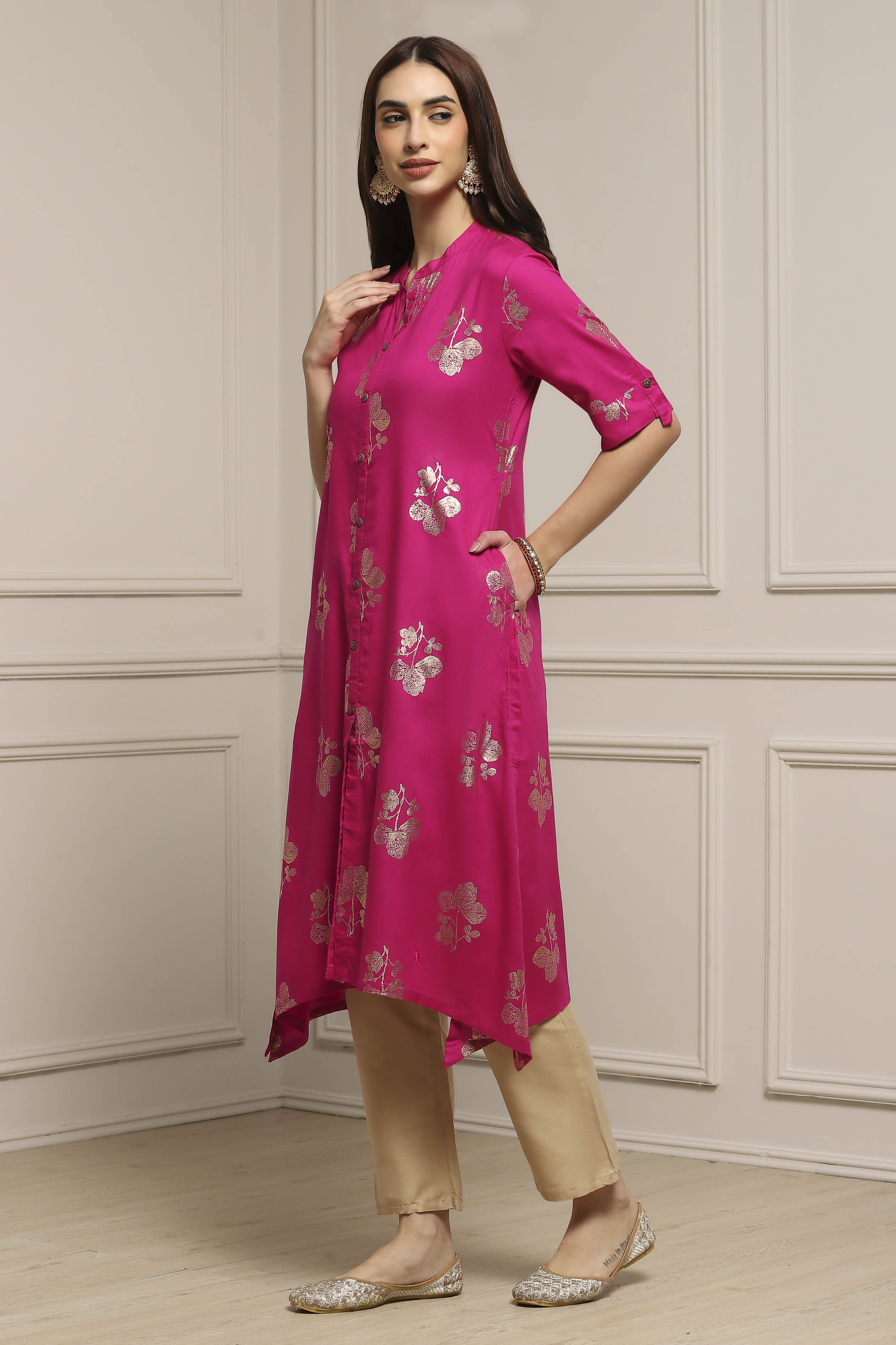 Fuchsia Rayon Asymmetric Kurta image number 2