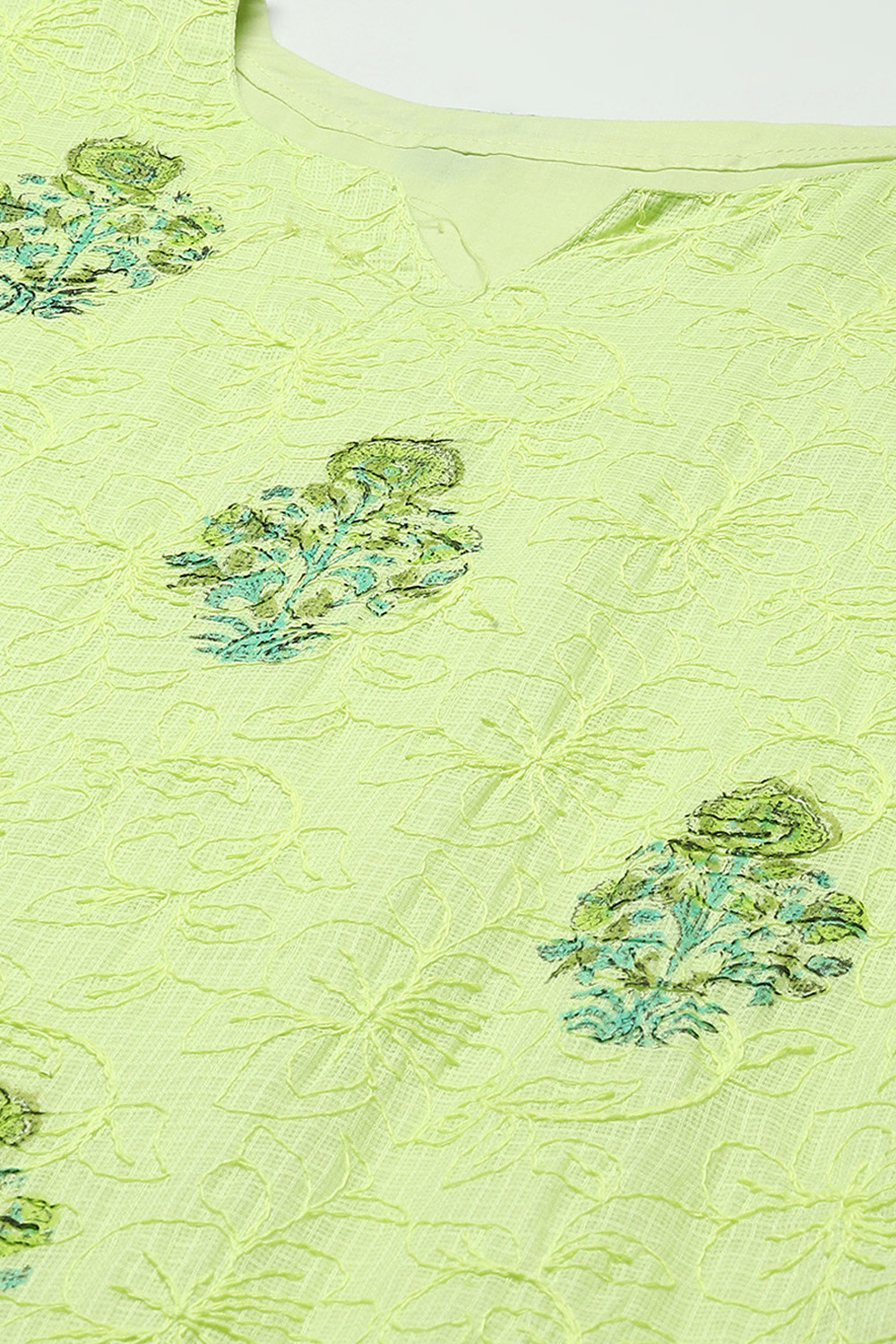 Pista Green Cotton Blend Unstitched Suit set image number 2