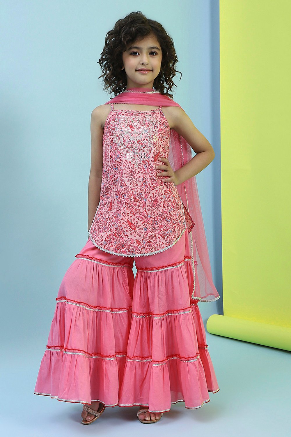 Pink Cotton Printed Strappy Suit Set image number 6