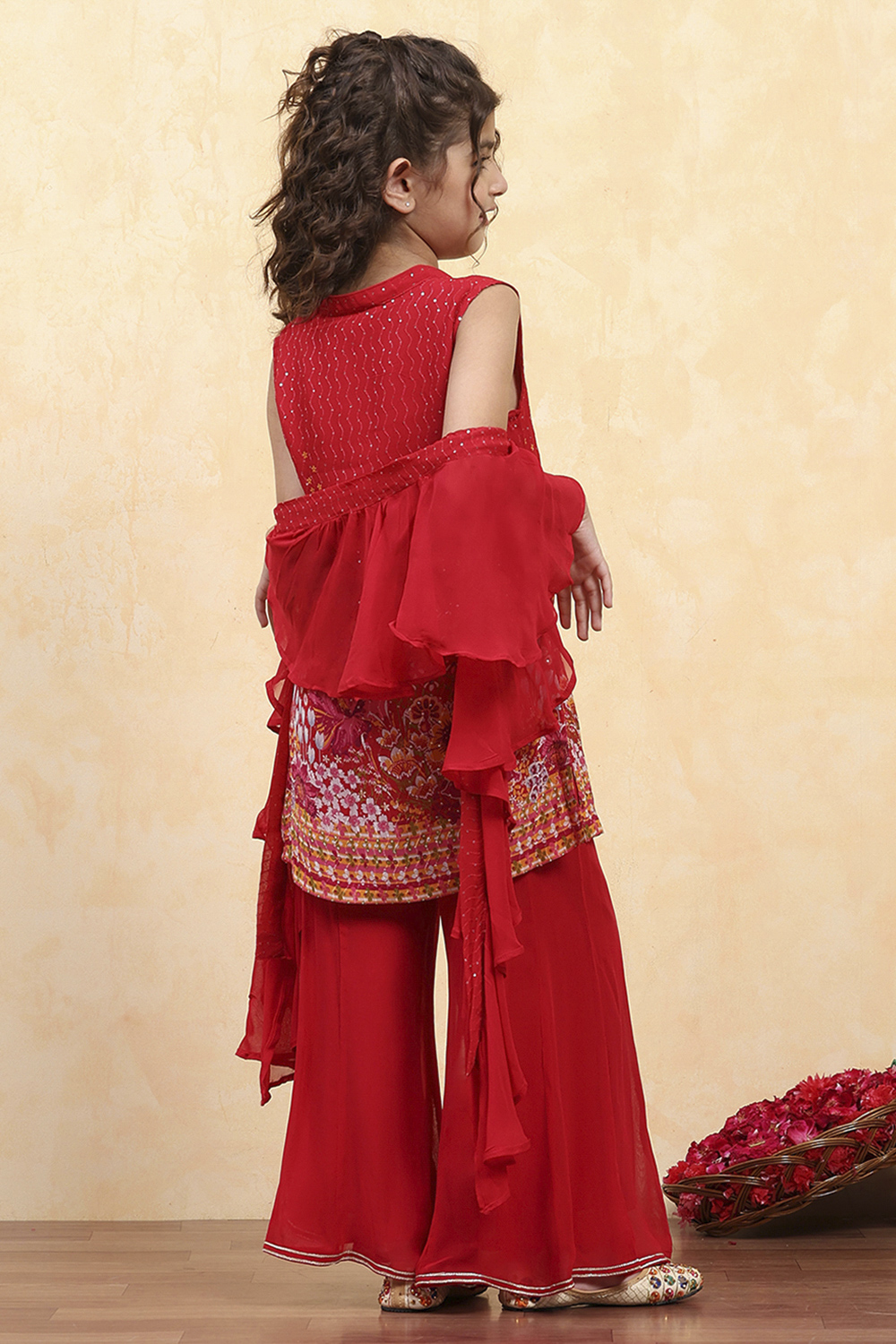 Red Viscose Rayon Printed Straight Sharara Suit Set image number 5
