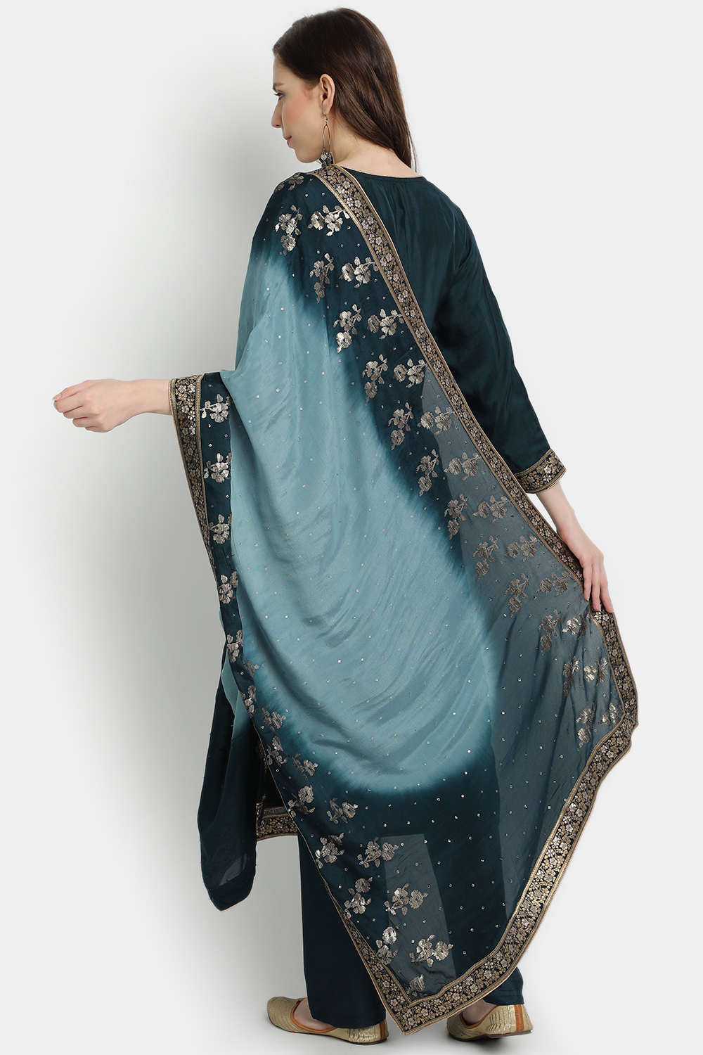 Green Chanderi Silk Unstitched Suit Set image number 4