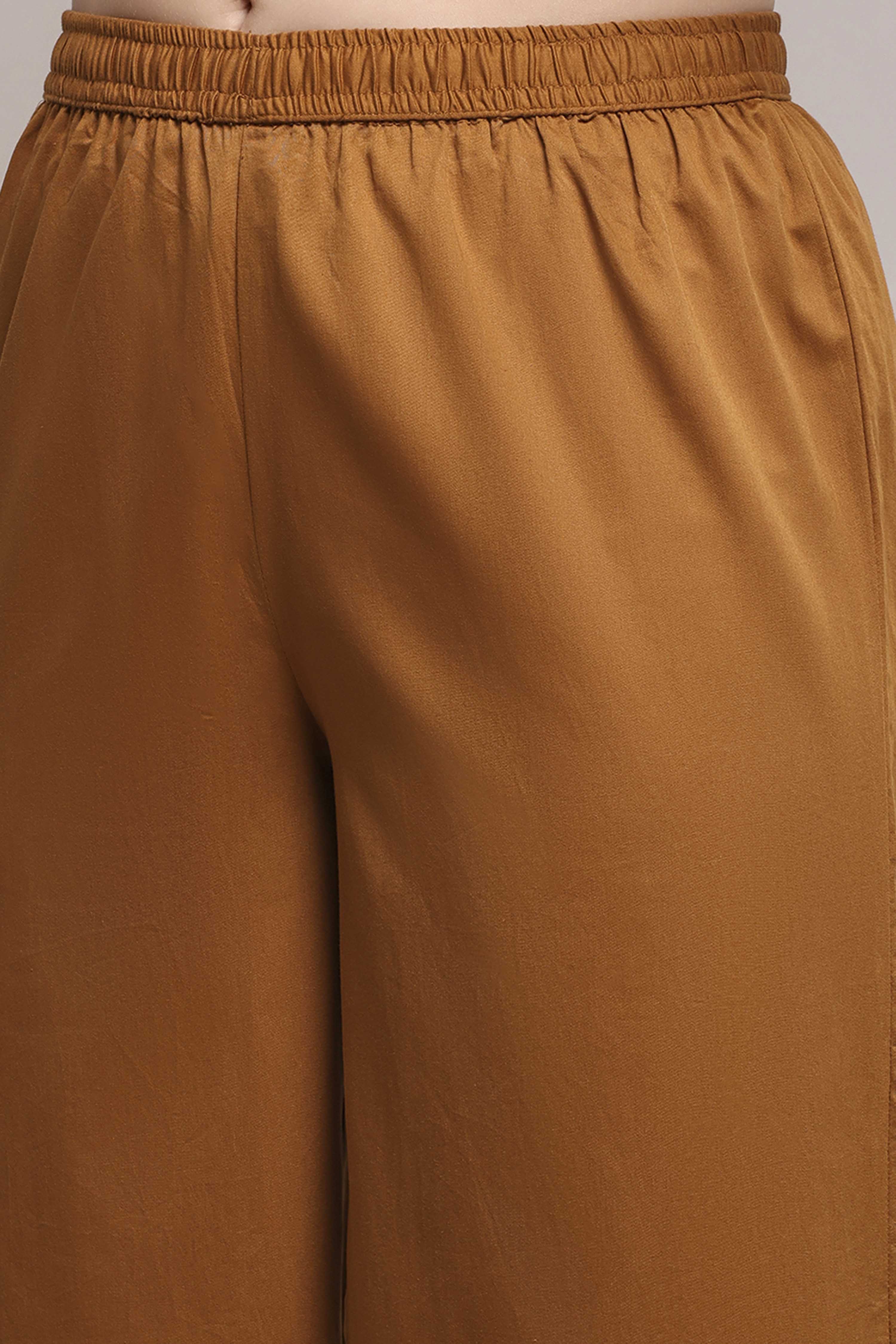 Copper Gold Cotton Tissue Embroidered Gathered Suit Set image number 2