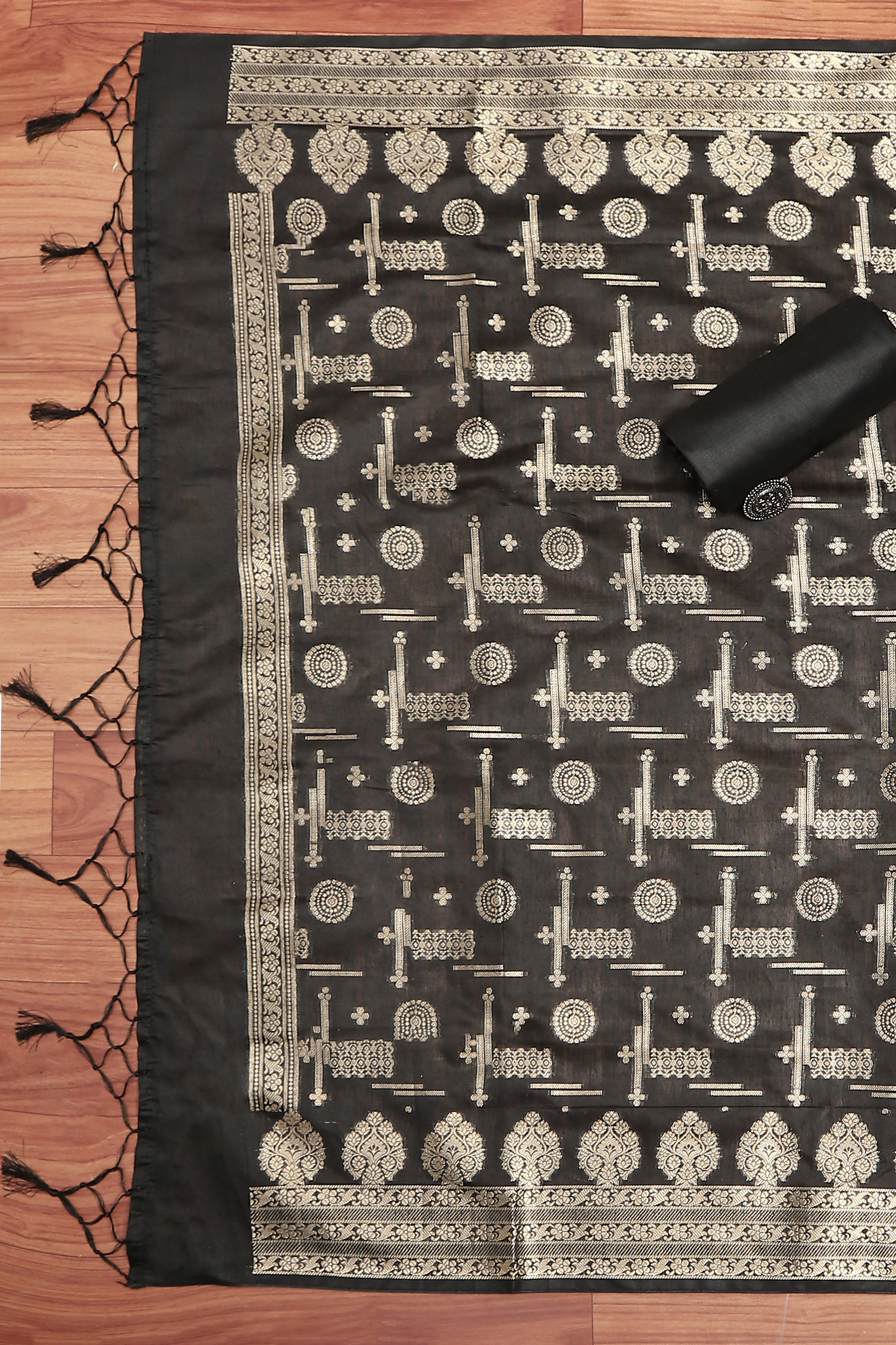 Wine Poly Silk Banarasi Unstitched Suit Set image number 3