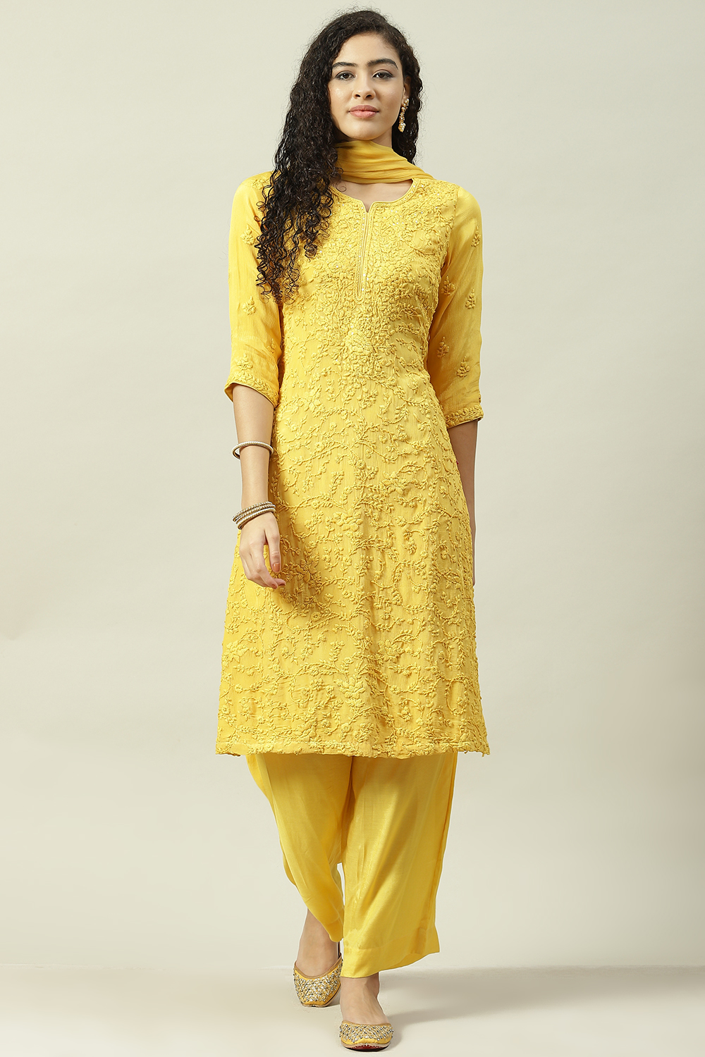 Mustard Viscose Straight Kurta Palazzo Suit Set image number 7