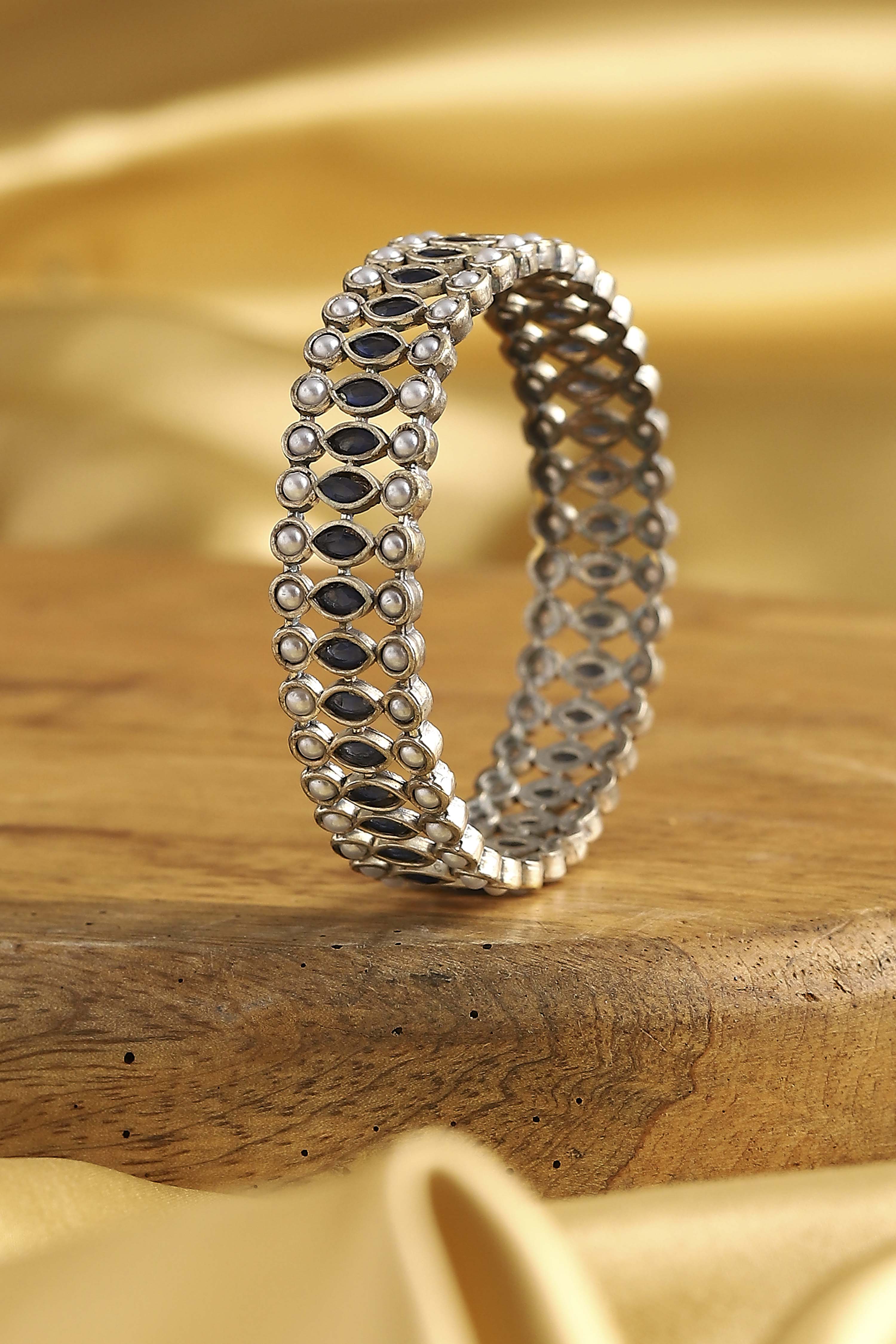 Navy Brass Oxidised Bangles image number 0