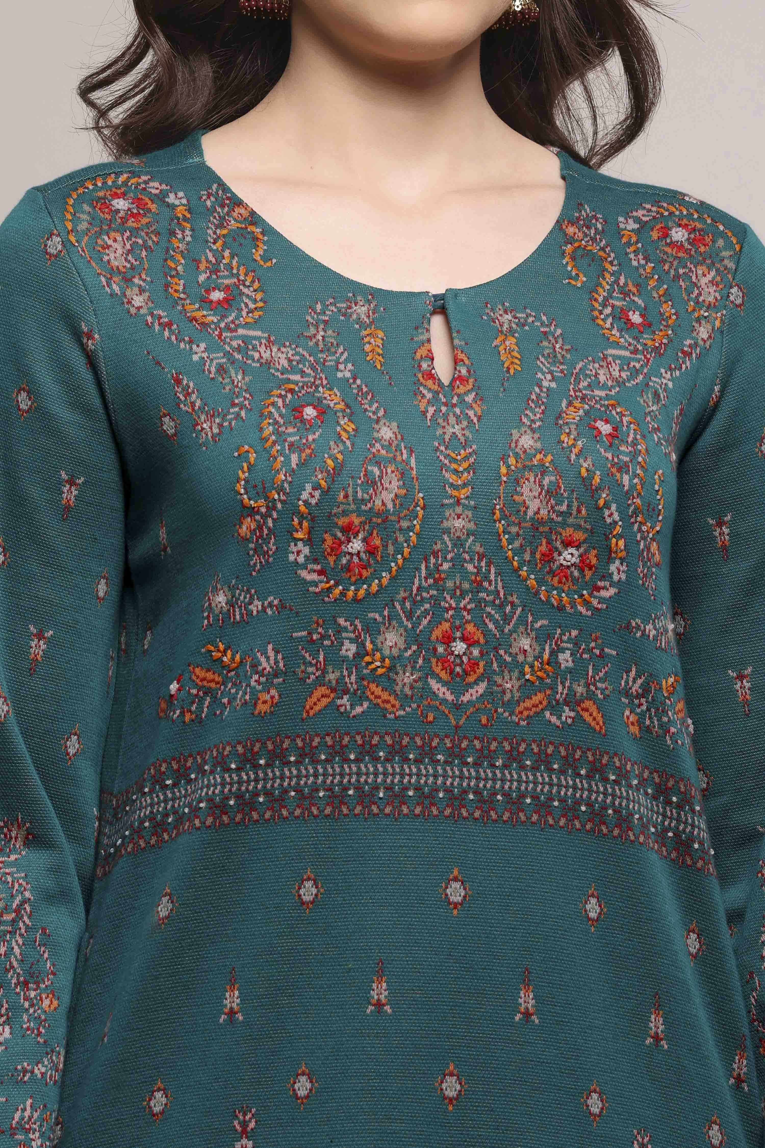 Ivory Printed Straight Winter Suit Set image number 1