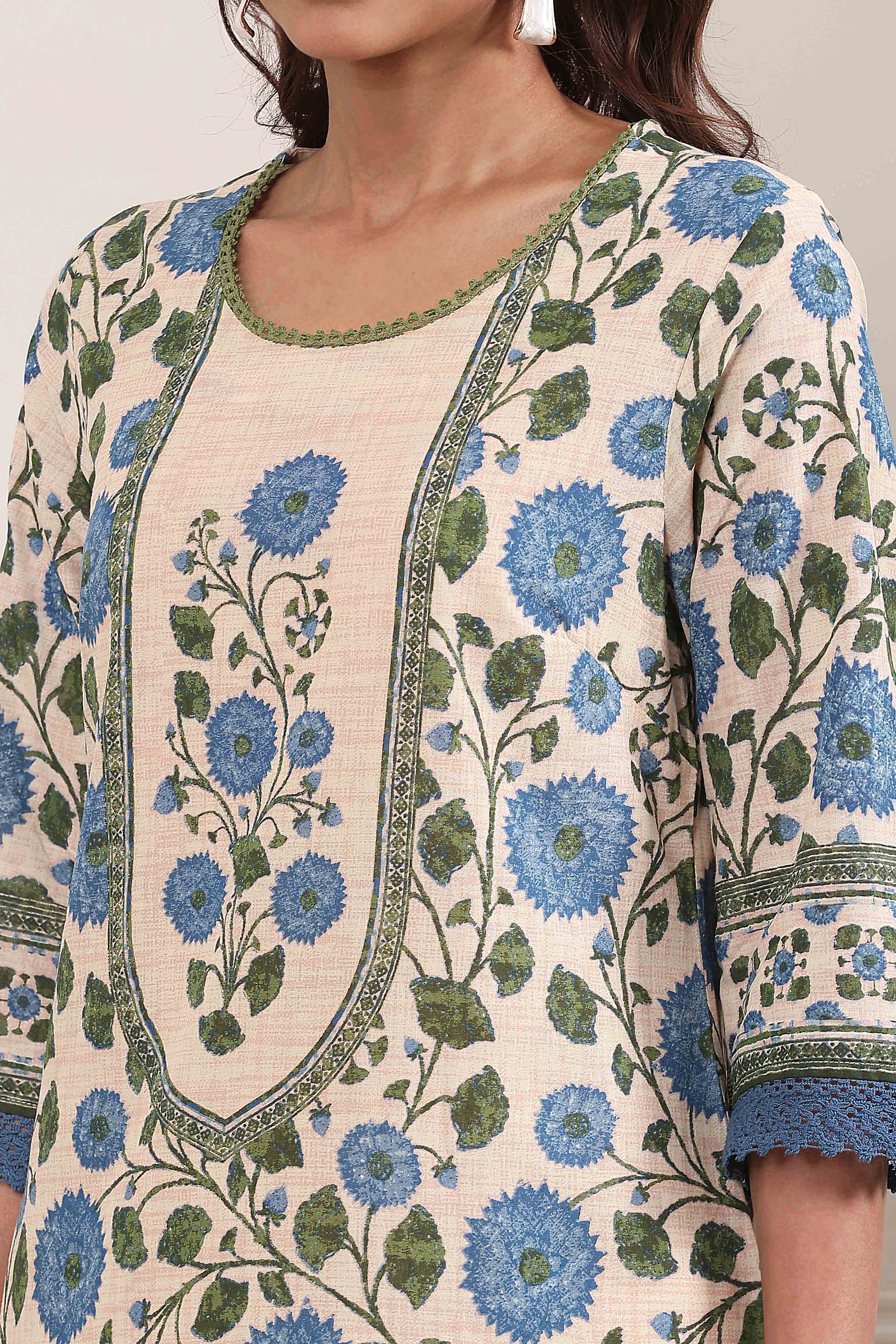 Blue Cotton Printed Straight Kurta image number 1