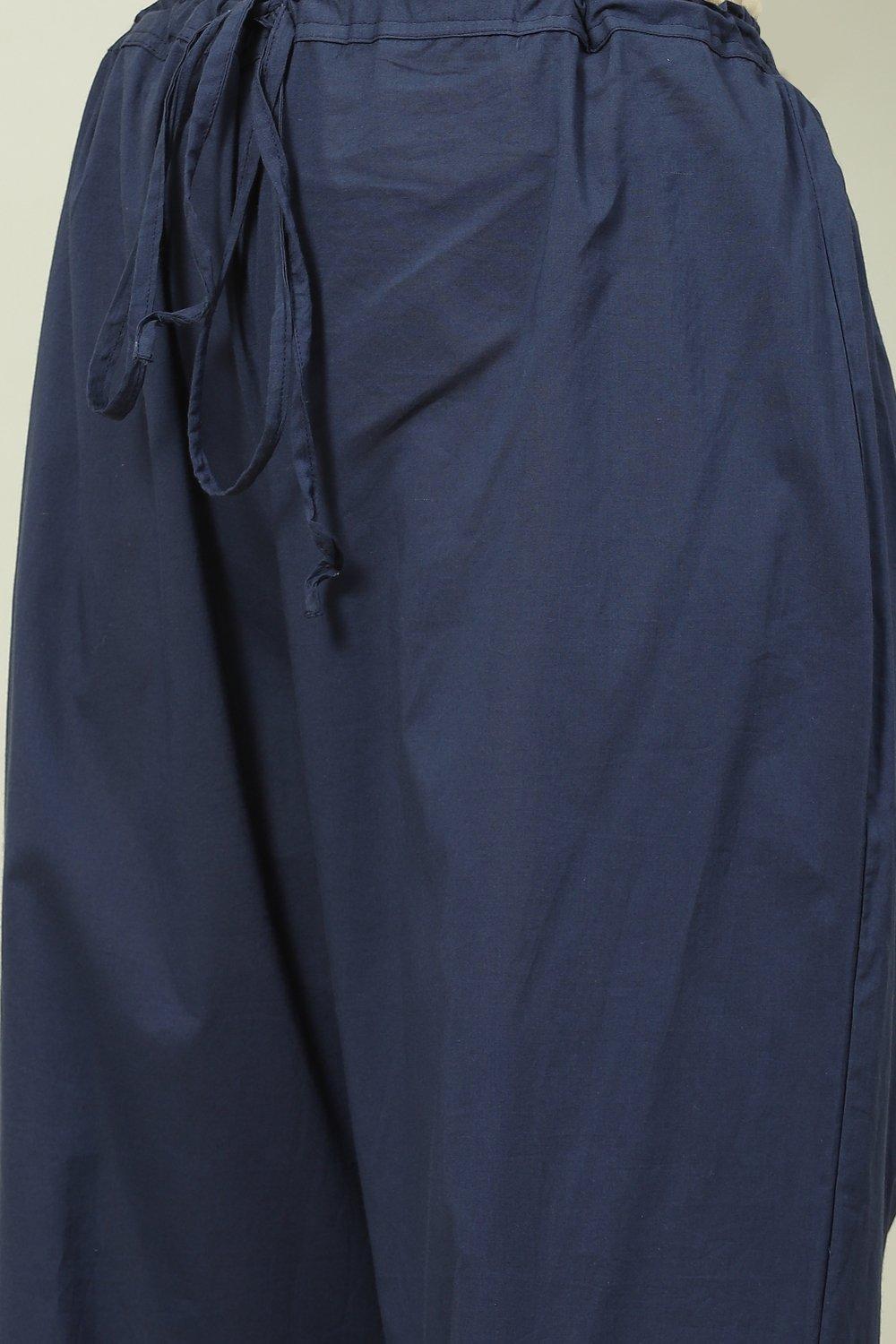 Navy Cotton Straight Kurta Palazzo Suit Set image number 3