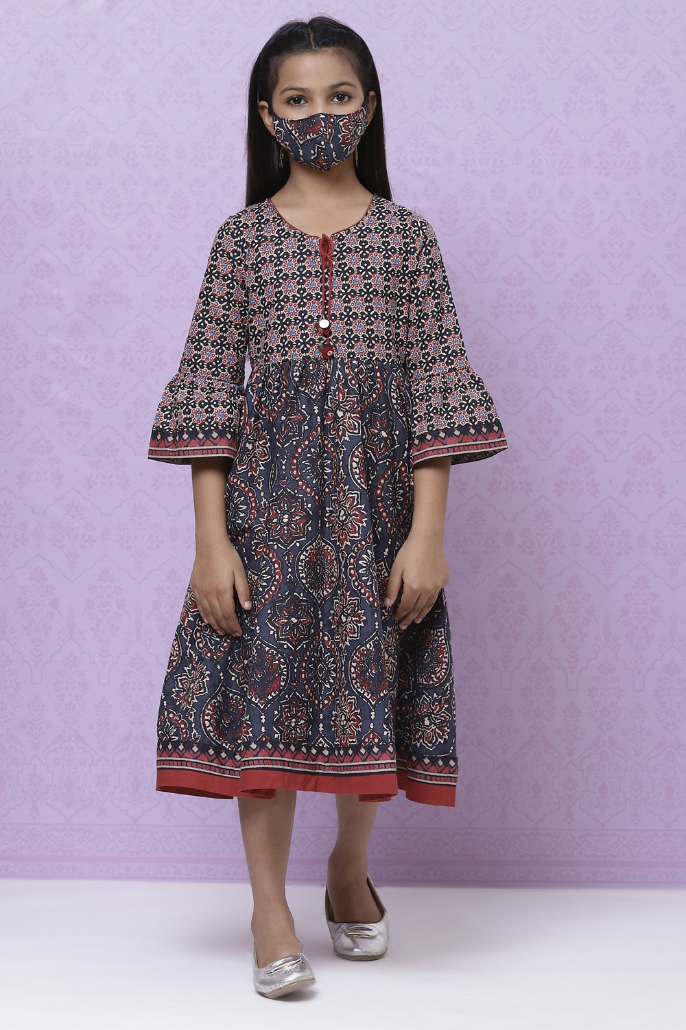 Charcoal And Rust Cotton Printed Dress image number 3