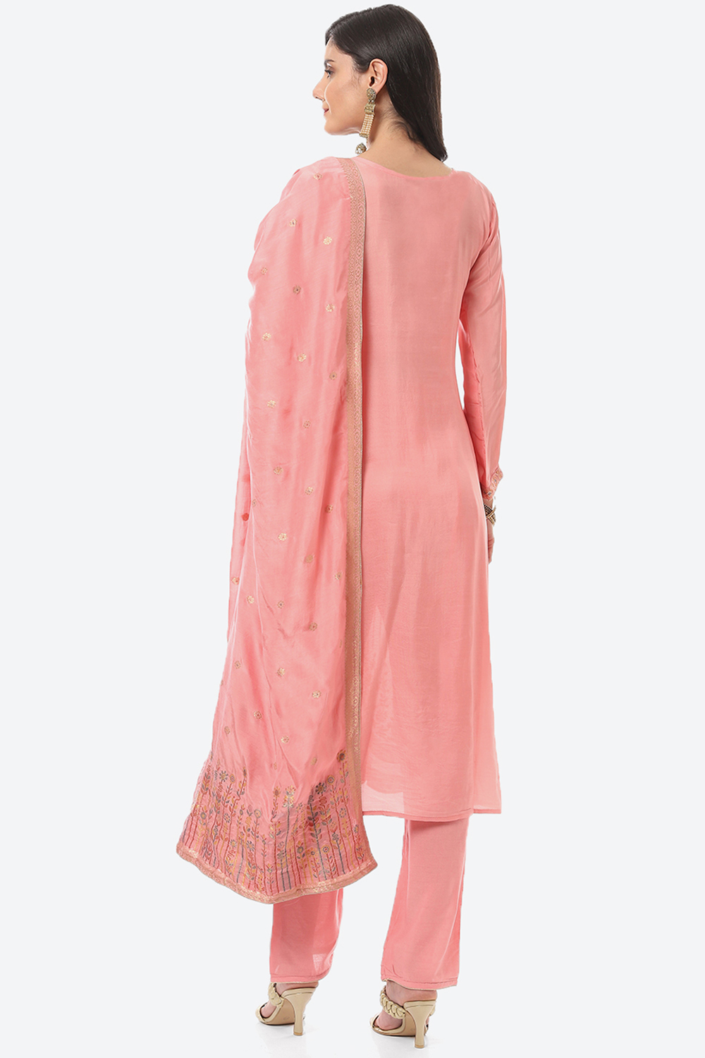 Pink Silk Blend Digital Print Unstitched Suit Set image number 4