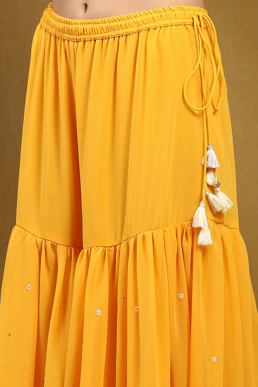 Yellow Georgette Gathered Suit Set image number 2