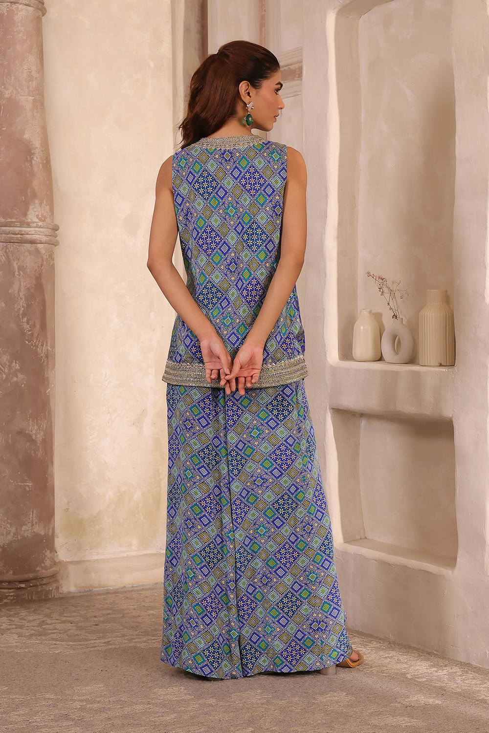 Blue Chanderi Front Open Printed Co-ord Set image number 4