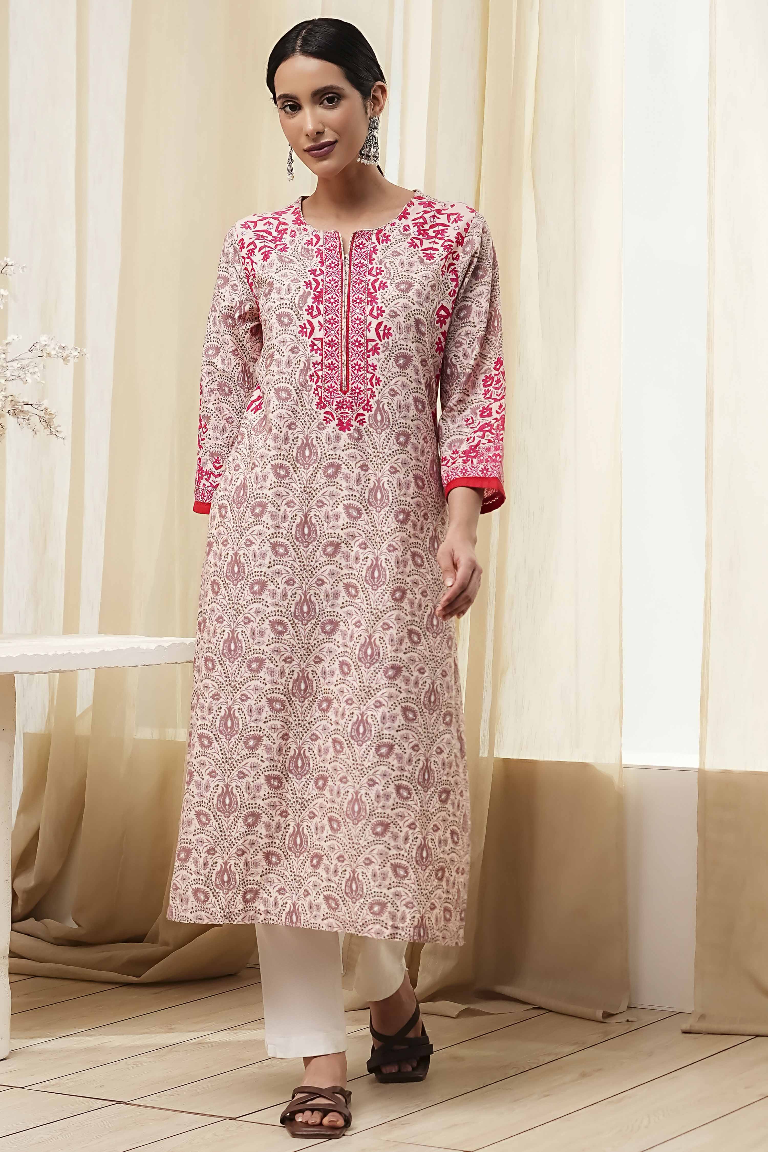 Green Cotton Printed Straight Kurta image number 5