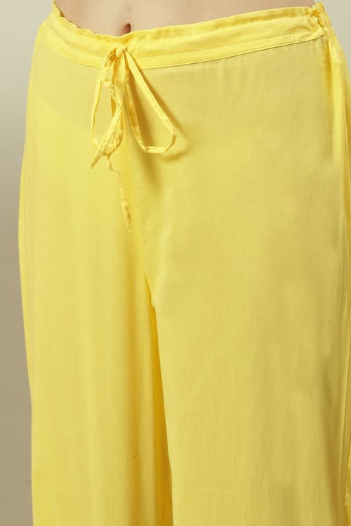 Yellow Cotton Blend Kalidar Kurta Pants Suit Set image number 2