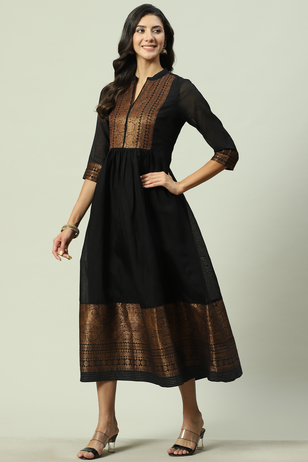 Maroon Yarn-Dyed Flared Kurta image number 0