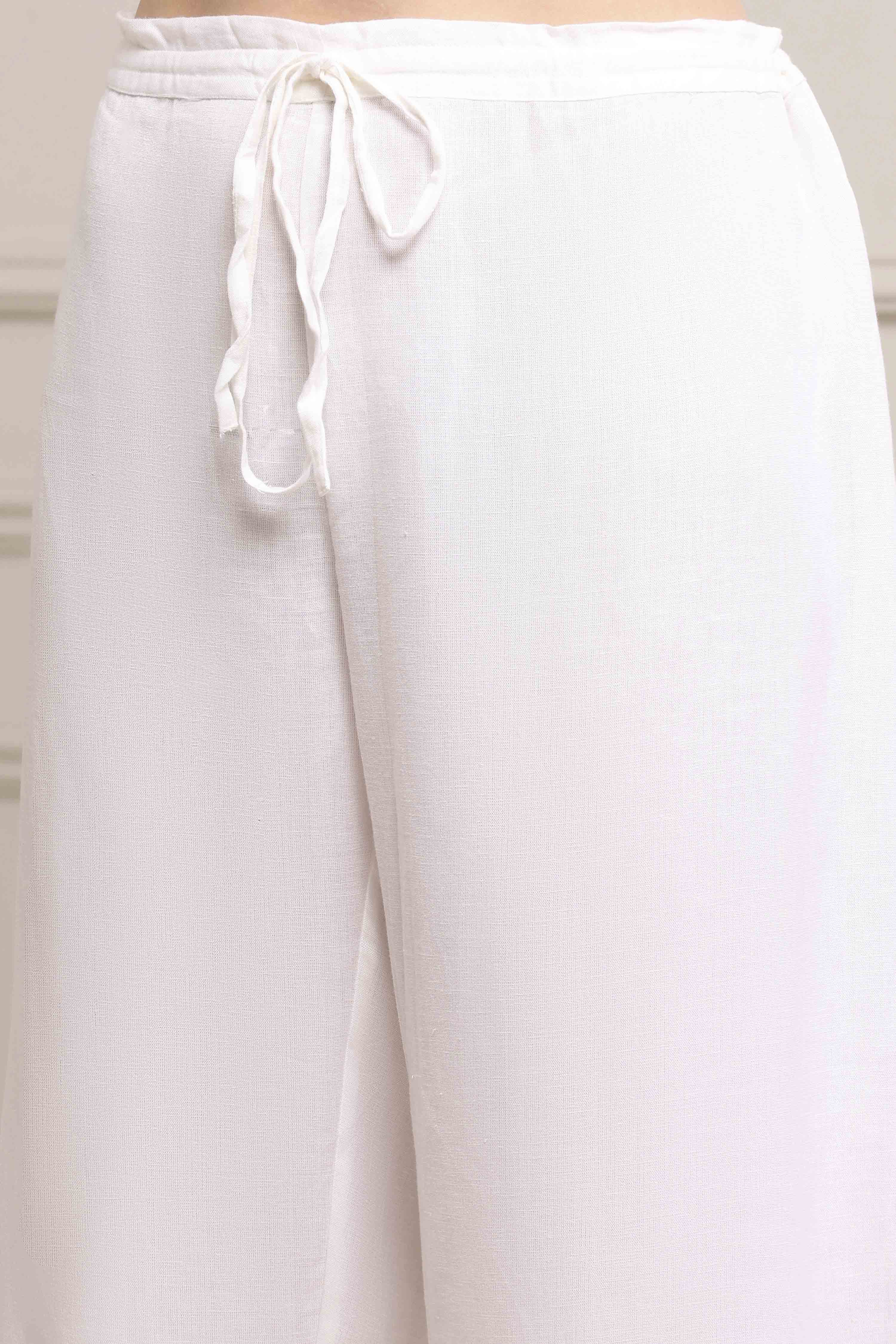 White-Yellow Cotton A-Line Kurta Pants Set image number 2