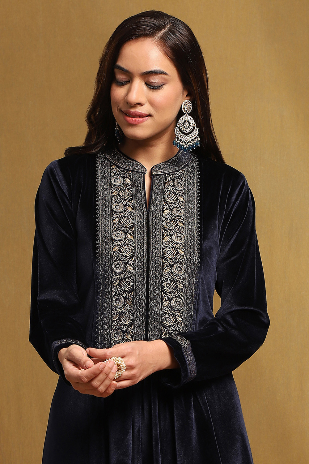 Navy Polyester Straight Suit Set image number 1