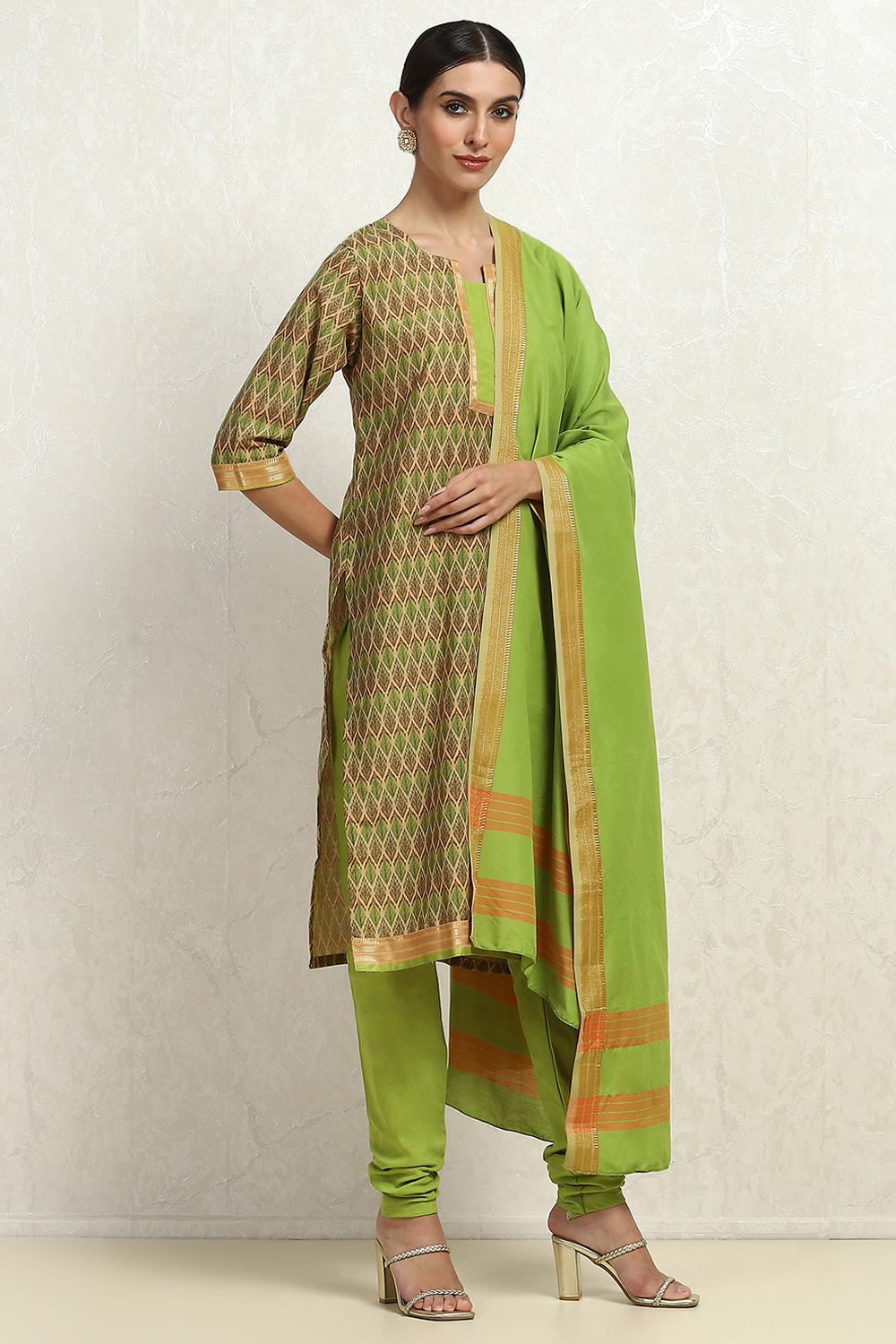 Grey Cotton Handloom Unstitched Suit Set image number 6