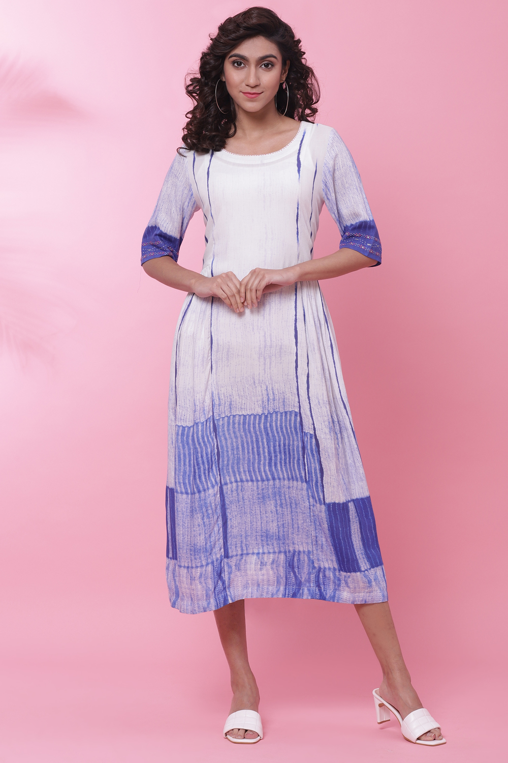 Indigo LIVA Flared Printed Dress image number 0