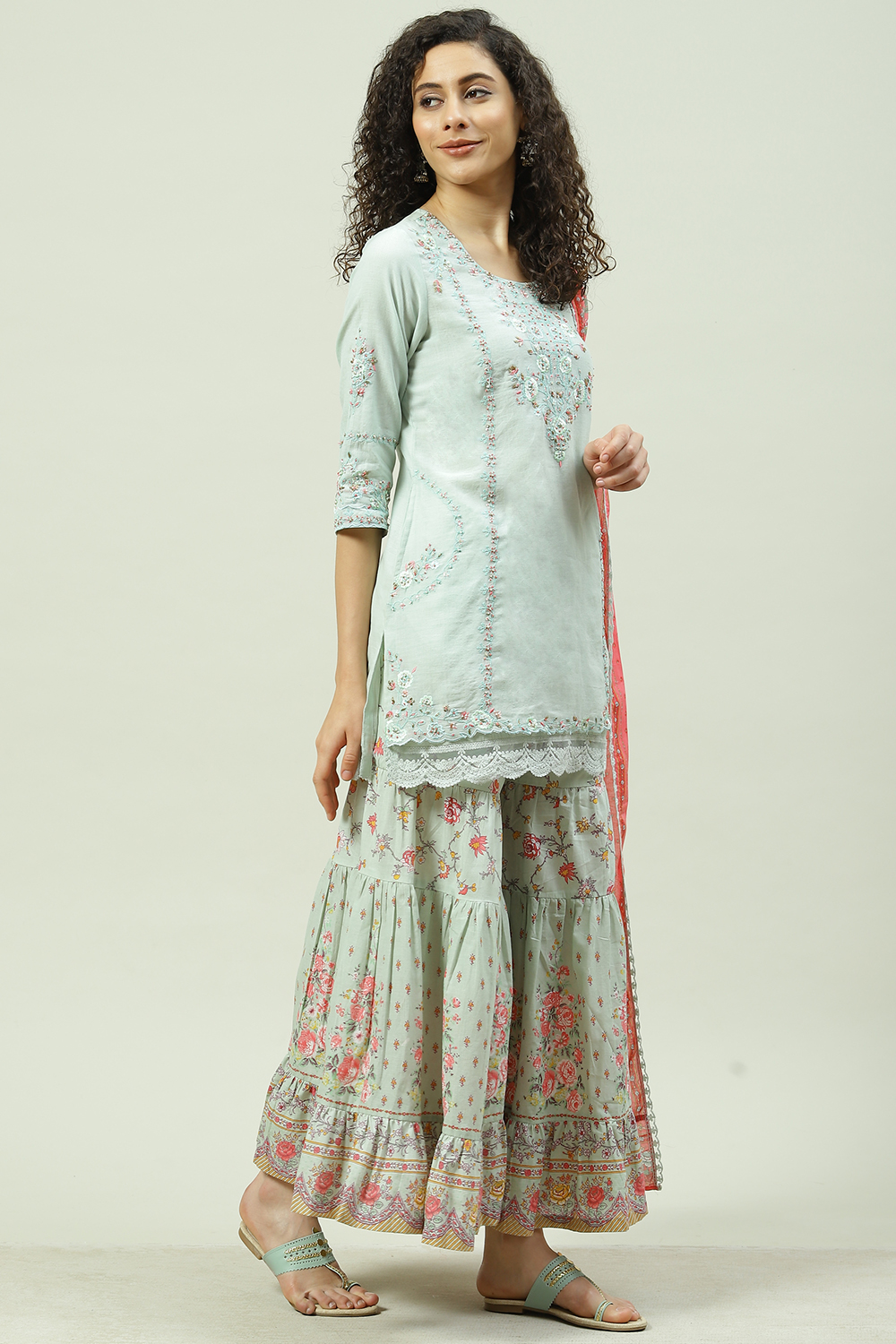 Pista Green Relaxed Kurta Garara Suit Set image number 6