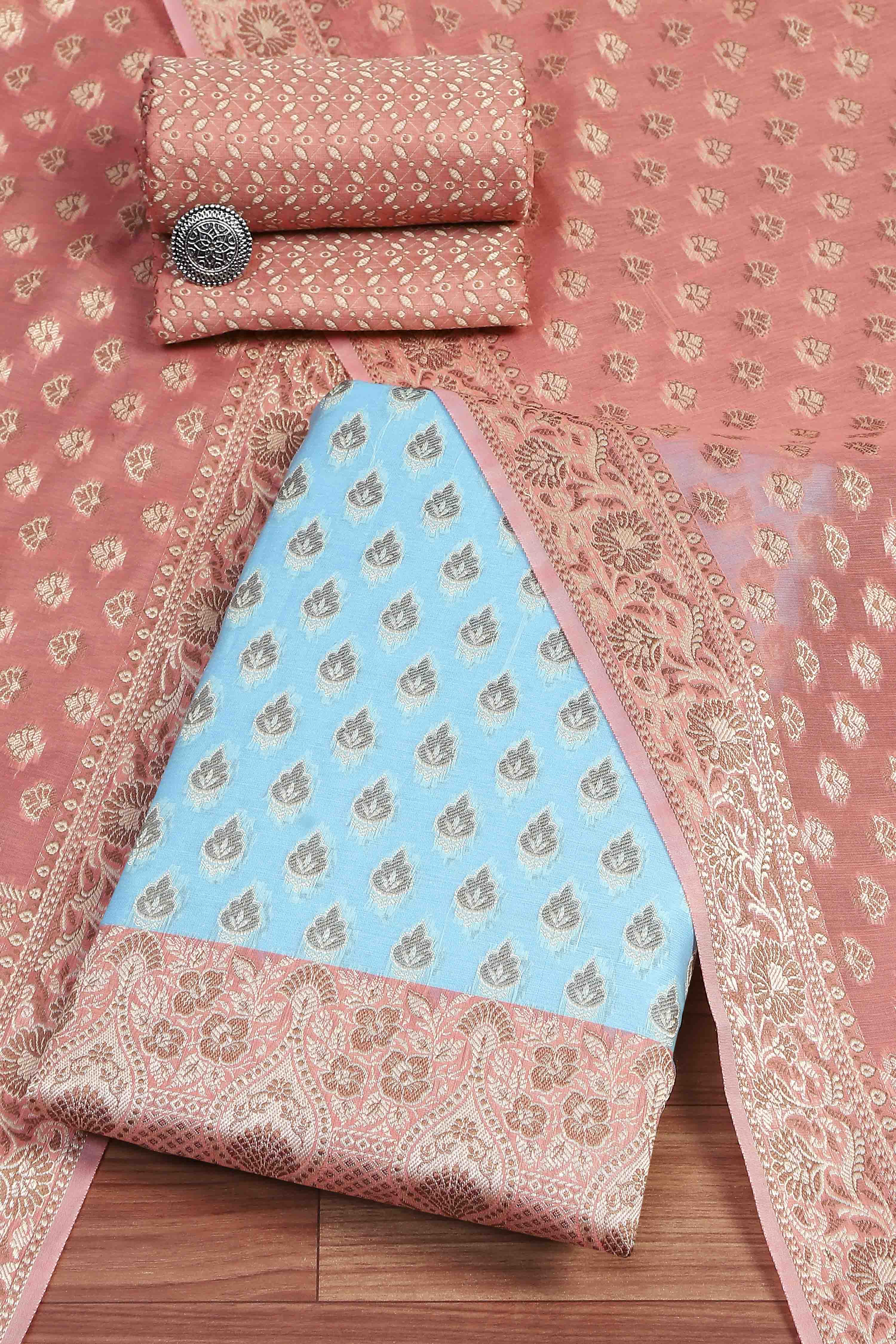 Mustard Poly Cotton Banarasi Unstitched Suit Set image number 0