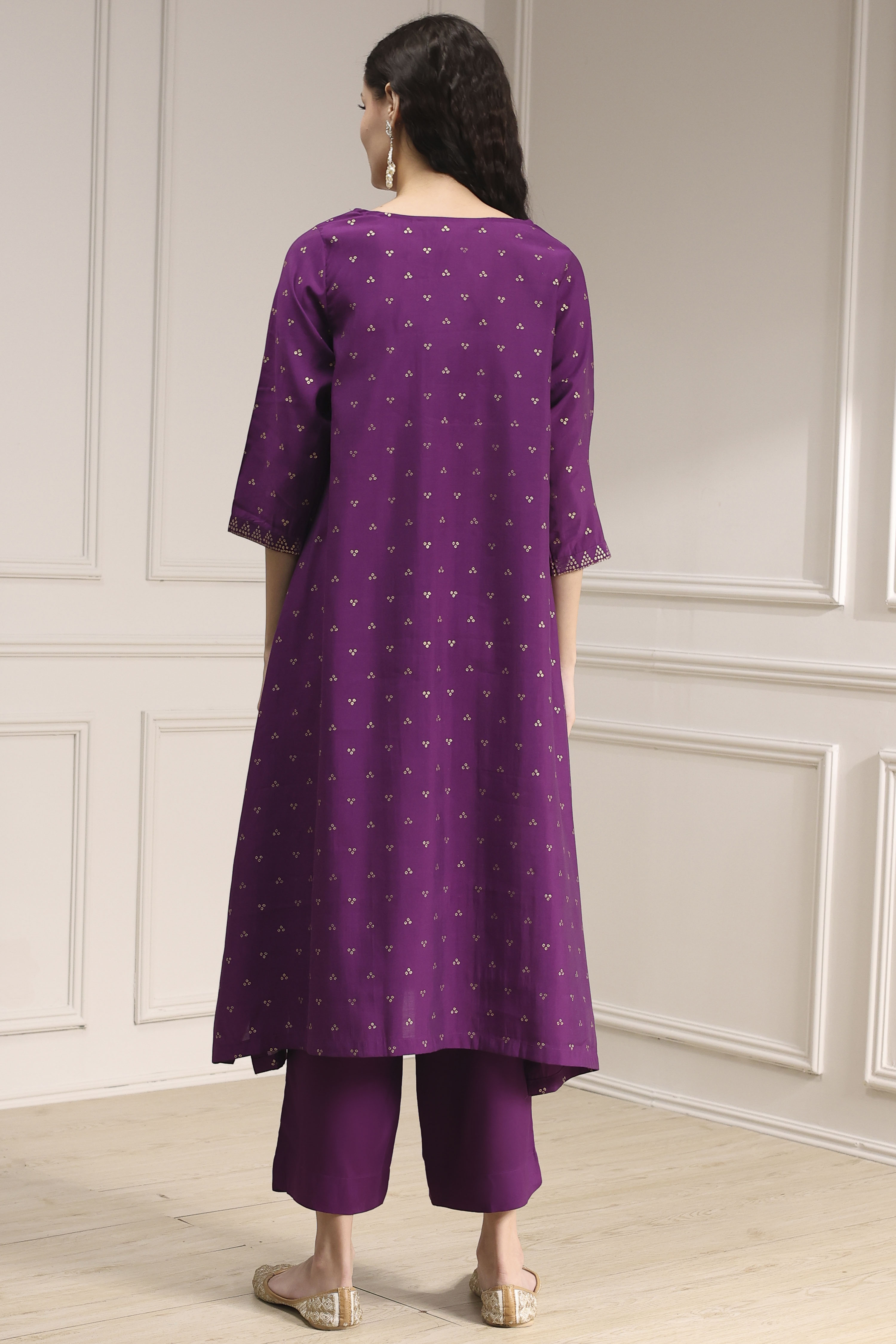 Purple Polyseter Blend Straight Printed Fusion Set image number 4