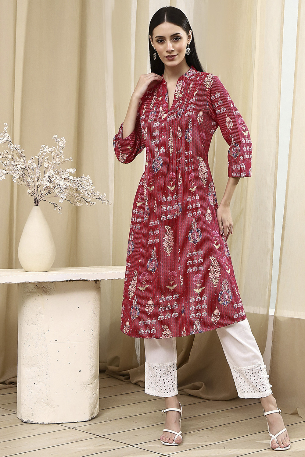 Black Cotton Printed A-Line Kurta image number 5