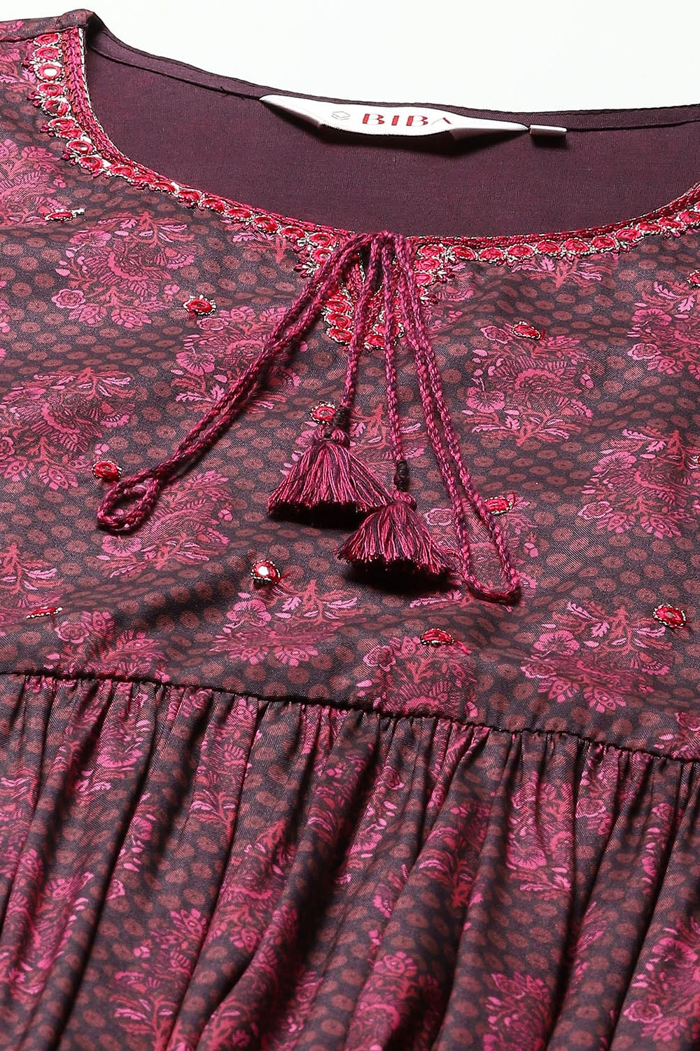 Wine Viscose Gathered Kurta Palazzo Suit Set image number 1