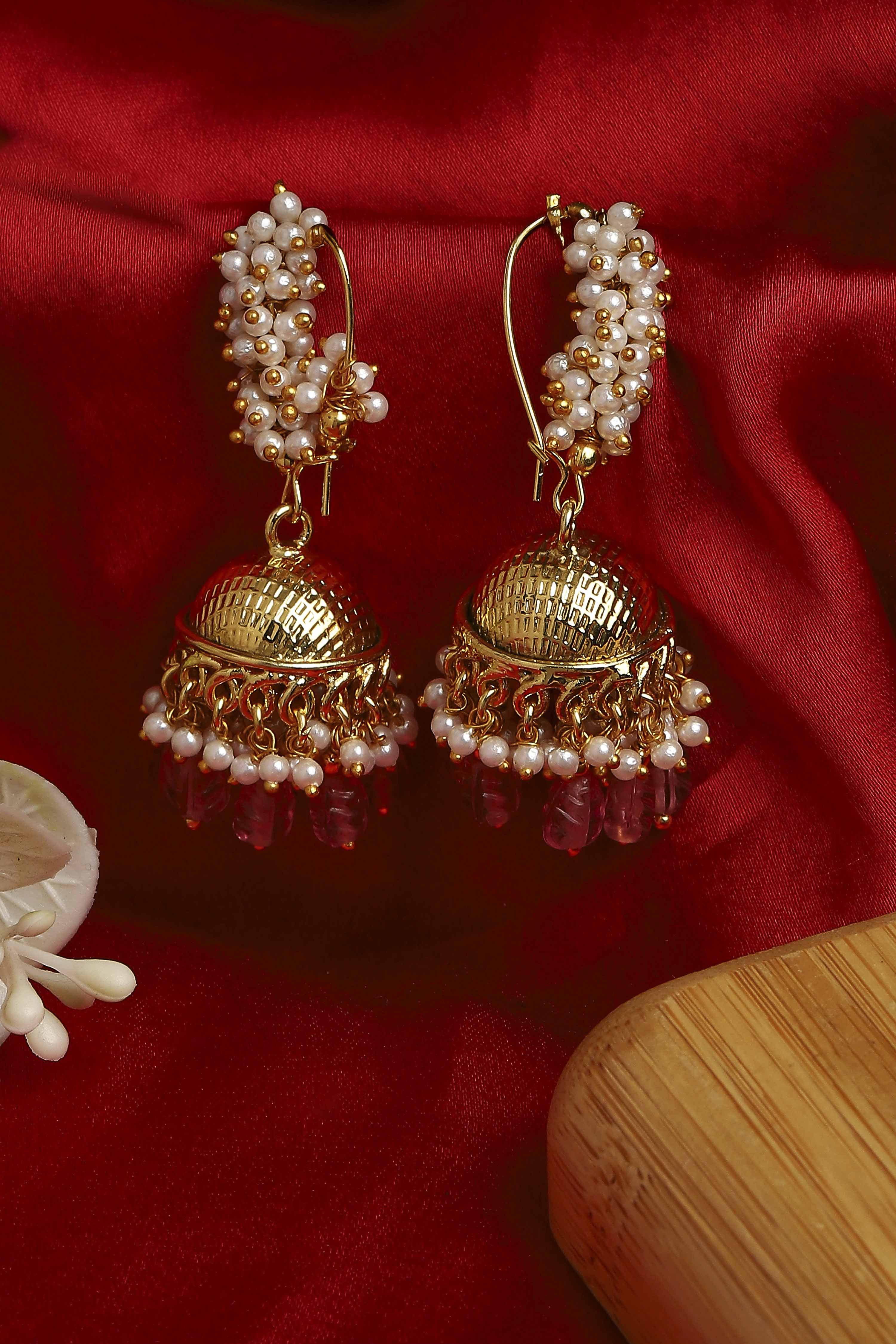 Dark Pink Stone Earrings image number 0