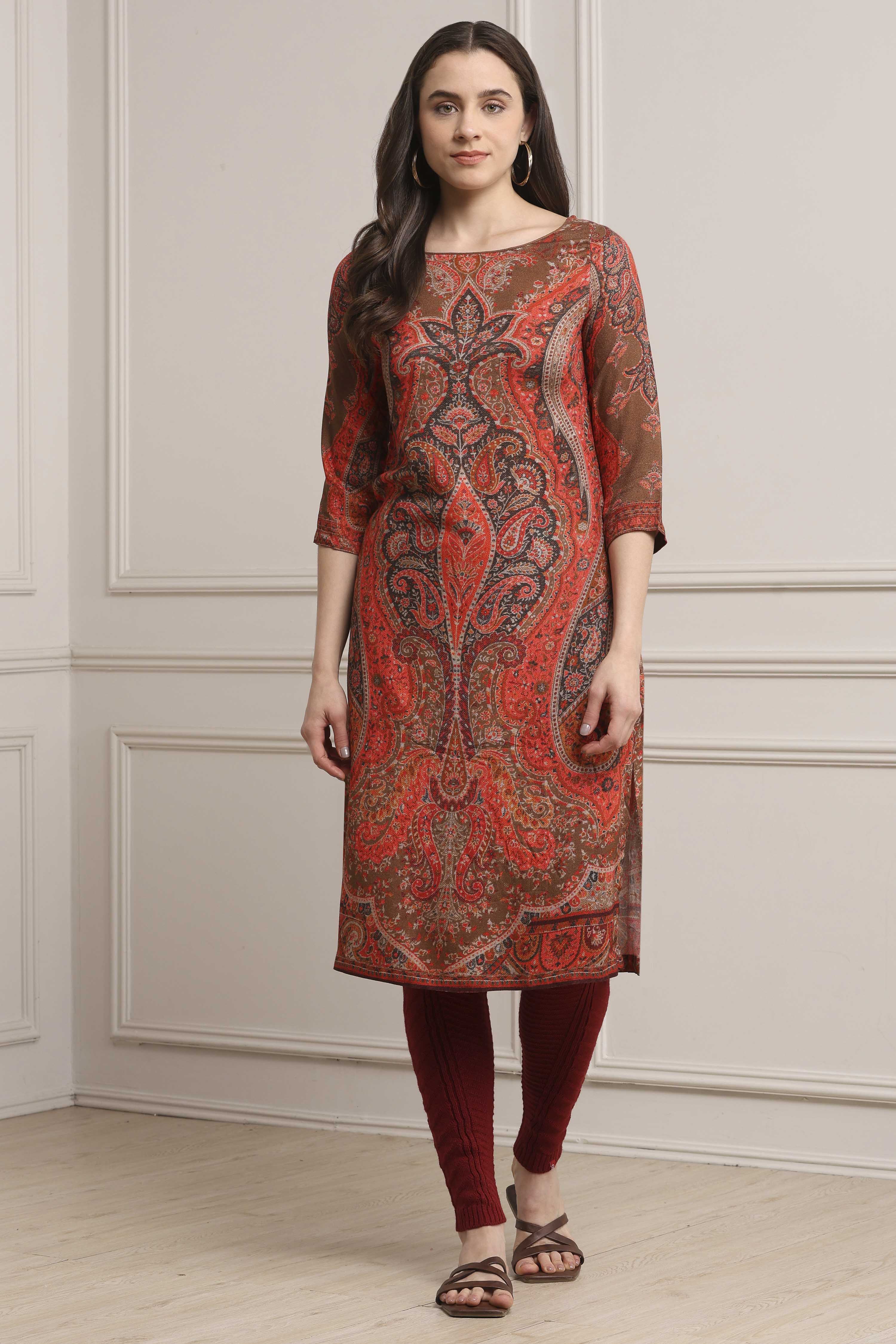 Beige Viscose Rayon Straight Kurta Pants Set image number 6