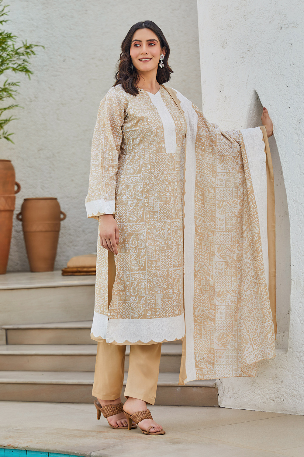 Mauve Cotton Blend Digital Print Unstitched Suit Set  image number 4