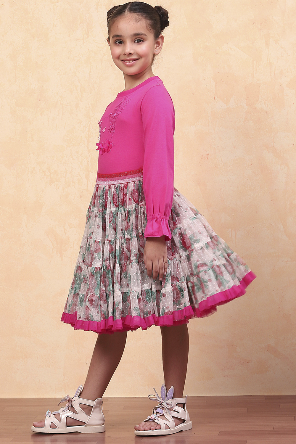 Pink Cotton Floral Top and Short Skirt Set image number 3