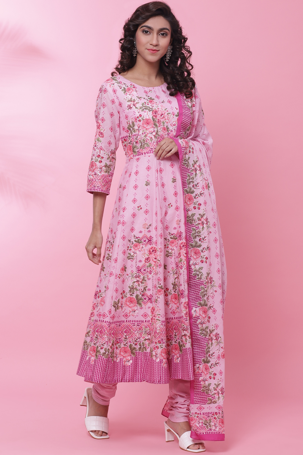 Aqua Blue Cotton Anarkali Kurta Churidar Suit Set image number 7