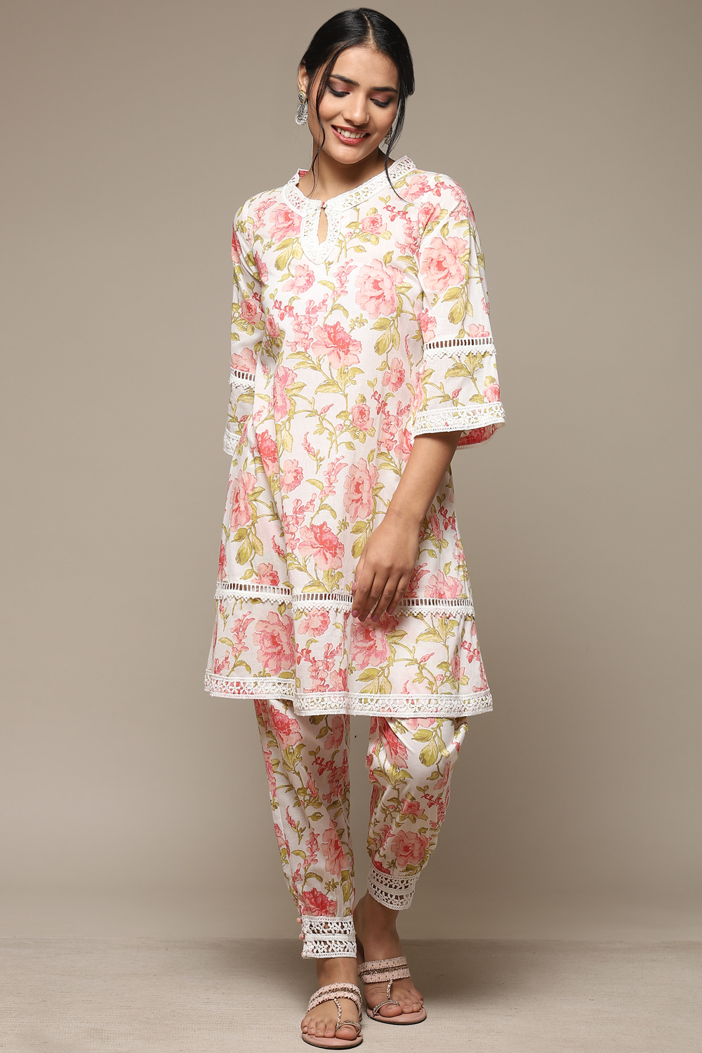 Pink Cotton Floral Straight Co-ord Set image number 0