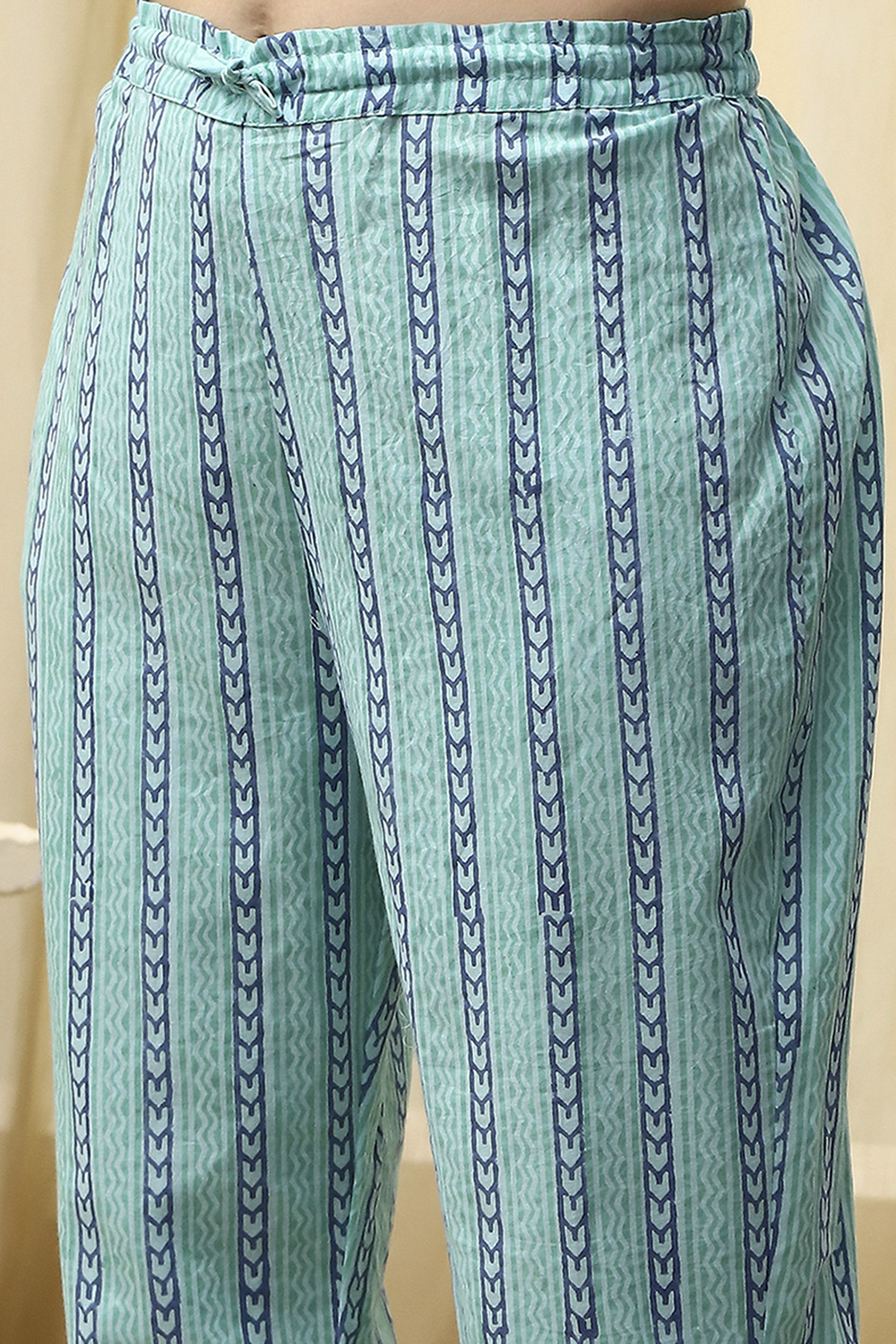 Blue Cotton Hand Block Print Unstitched Suit Set image number 4